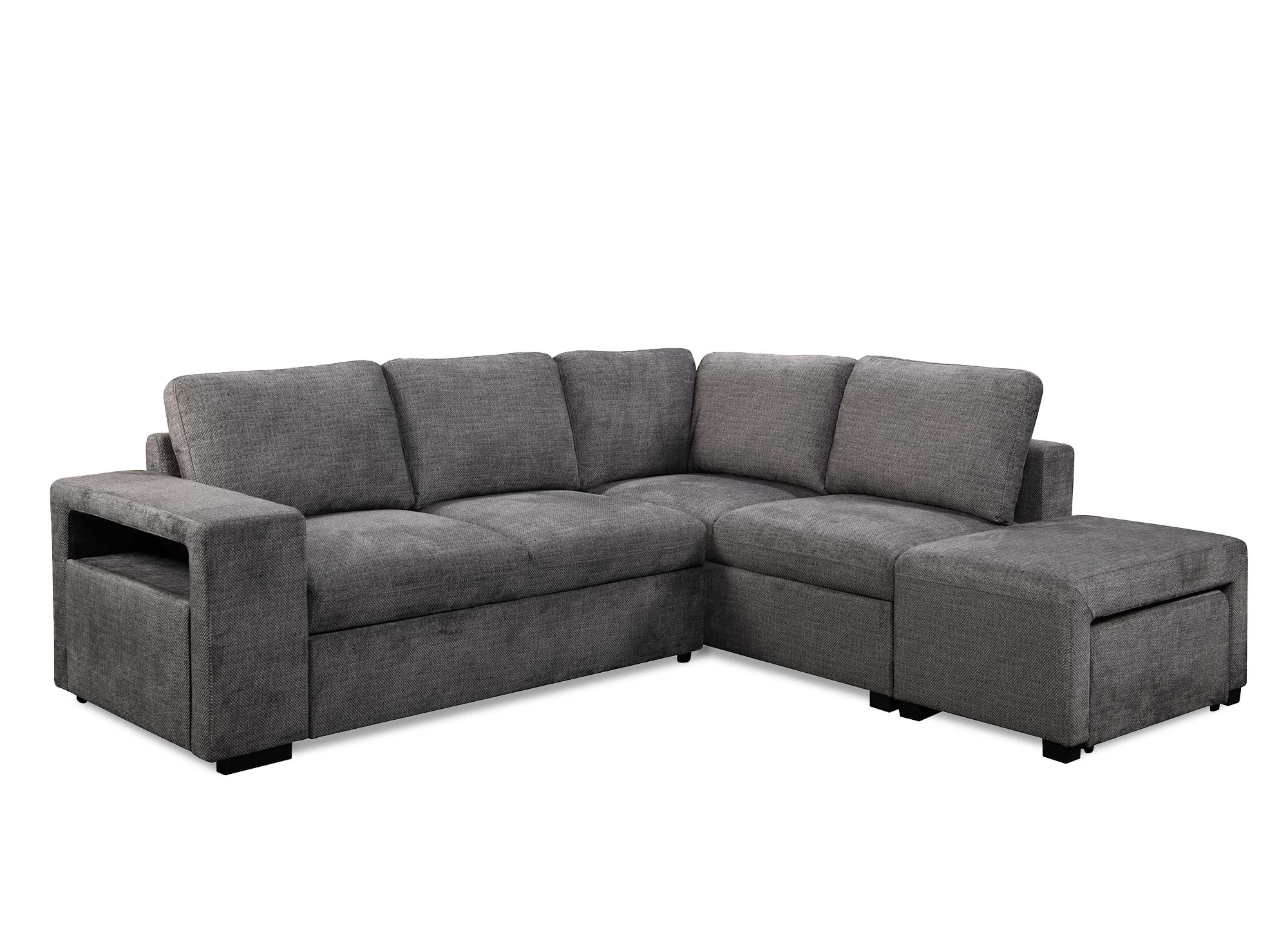 Sofá esquinero convertible ALBAN de tela gris oscuro - Esquina derecha