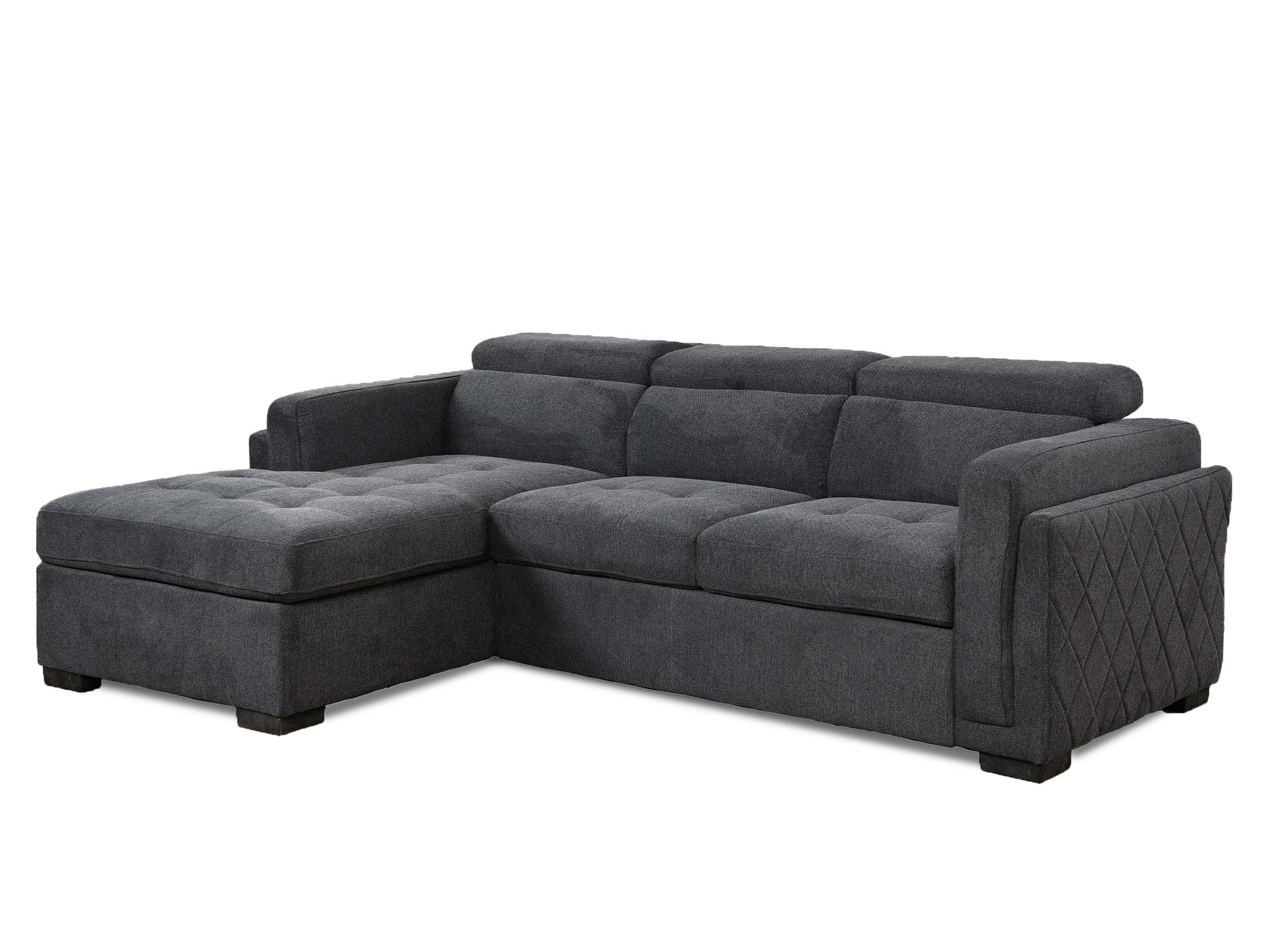 Sofá cama esquinero CHANDLER en tela gris oscuro - Esquina izquierda