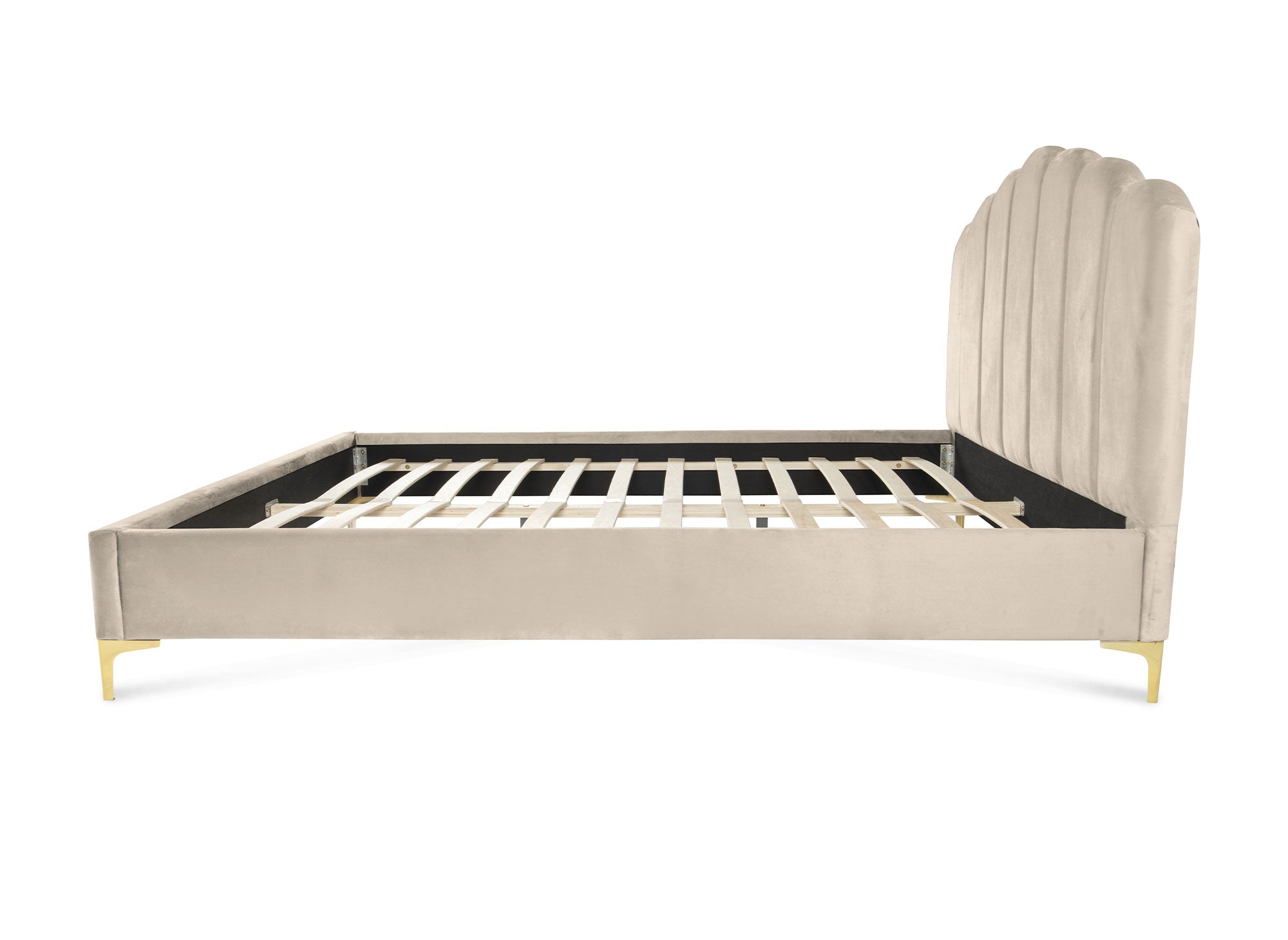 Cama doble MARION de terciopelo beige, 160 x 200 cm