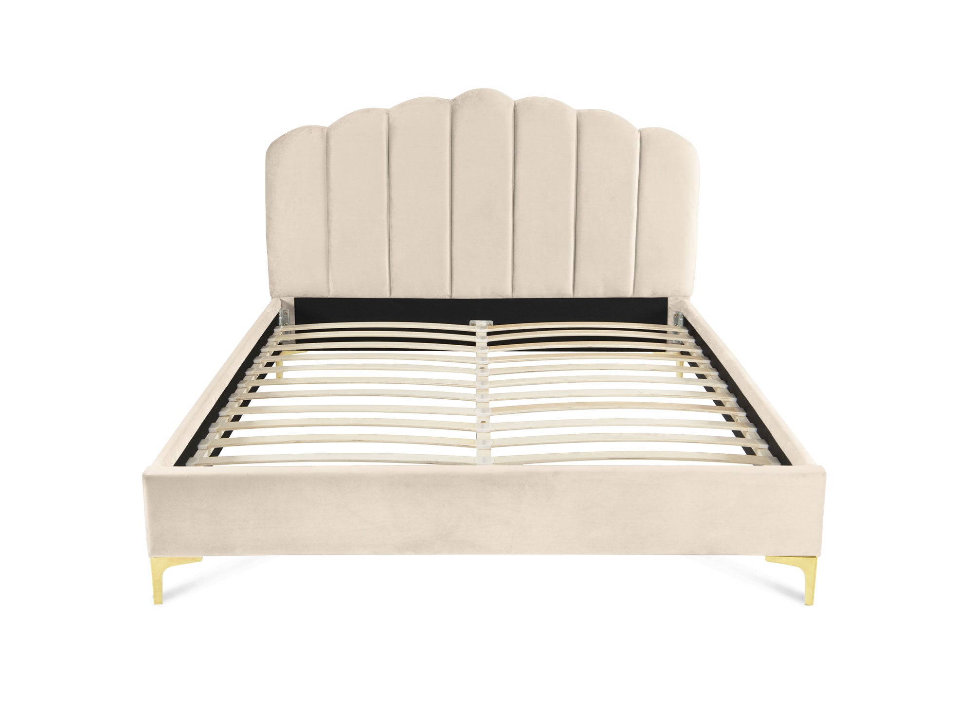 Cama doble MARION de terciopelo beige, 160 x 200 cm