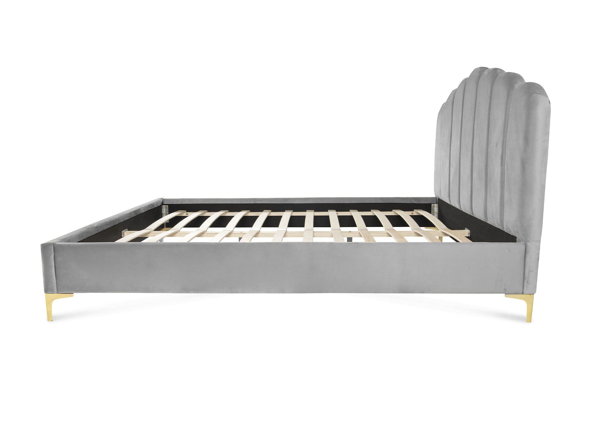 Cama doble MARION de terciopelo gris, 180 x 200 cm