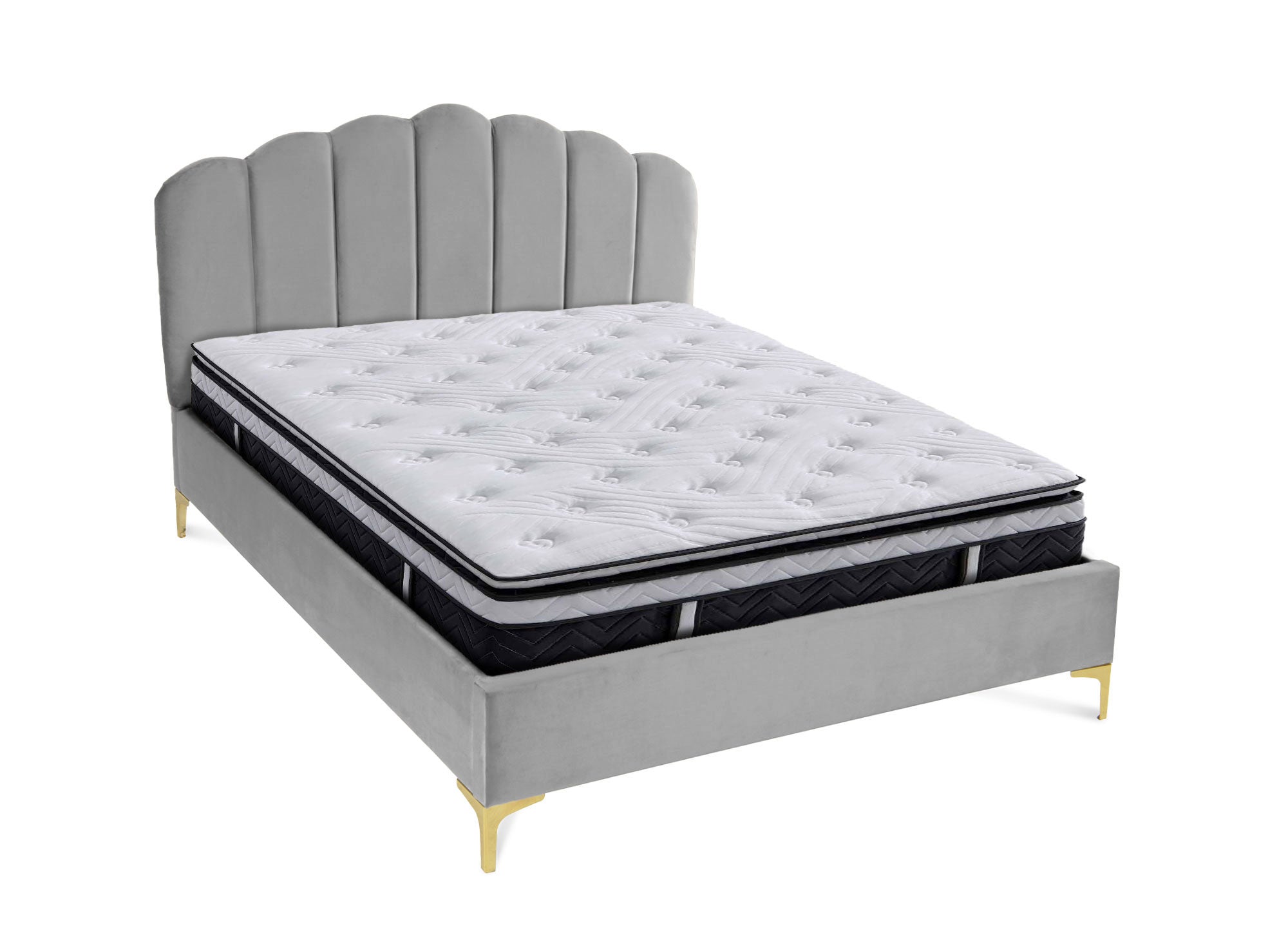 Cama doble MARION de terciopelo gris, 140 x 190 cm