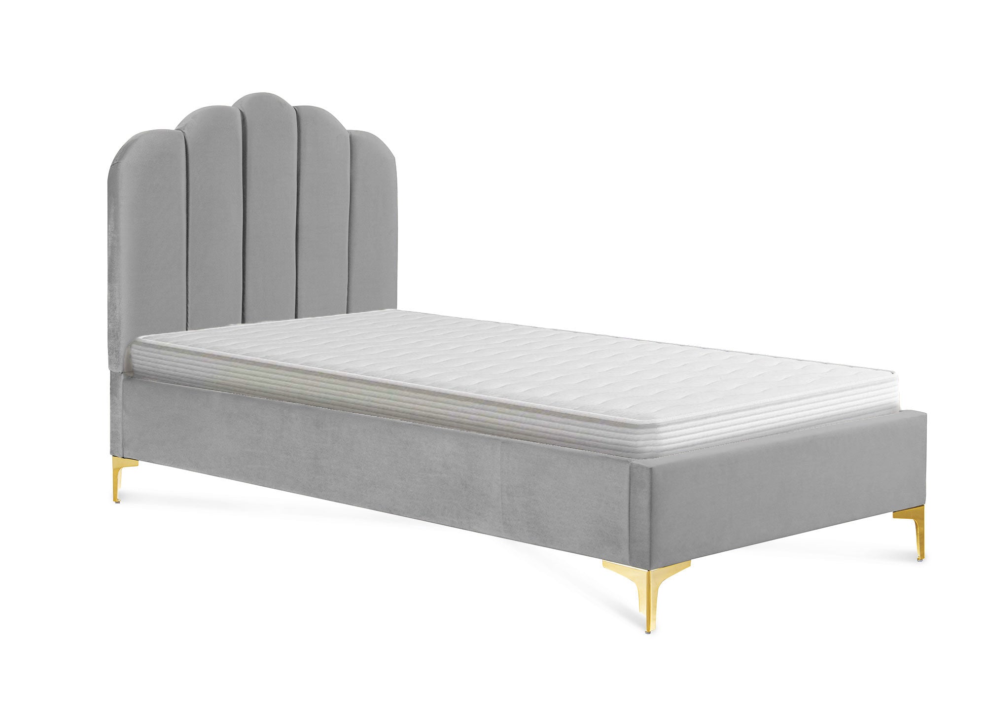 Cama individual MARION en terciopelo gris, 90x190 cm