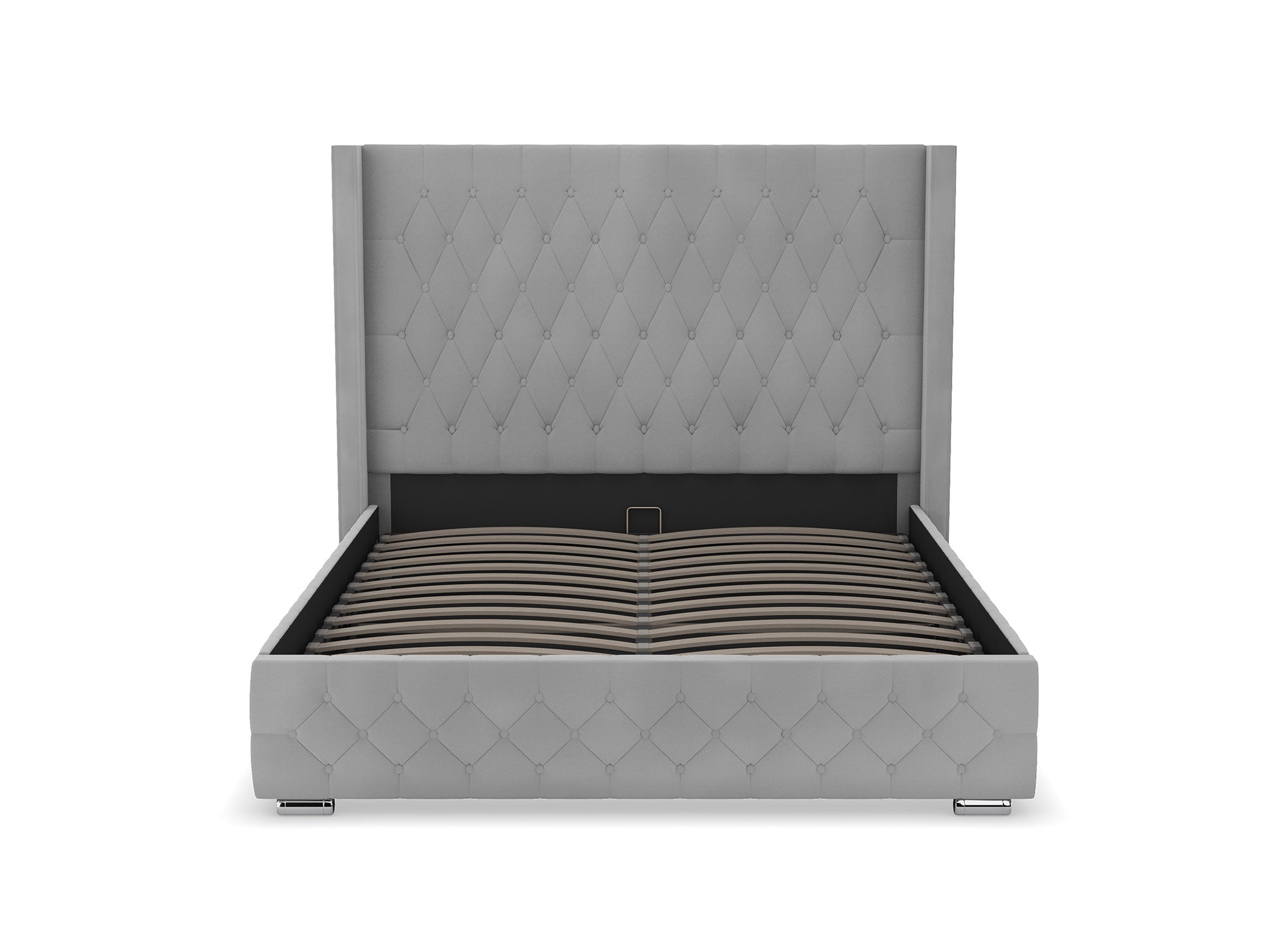 Cama con almacenaje PERLA de terciopelo gris 180x200 cm