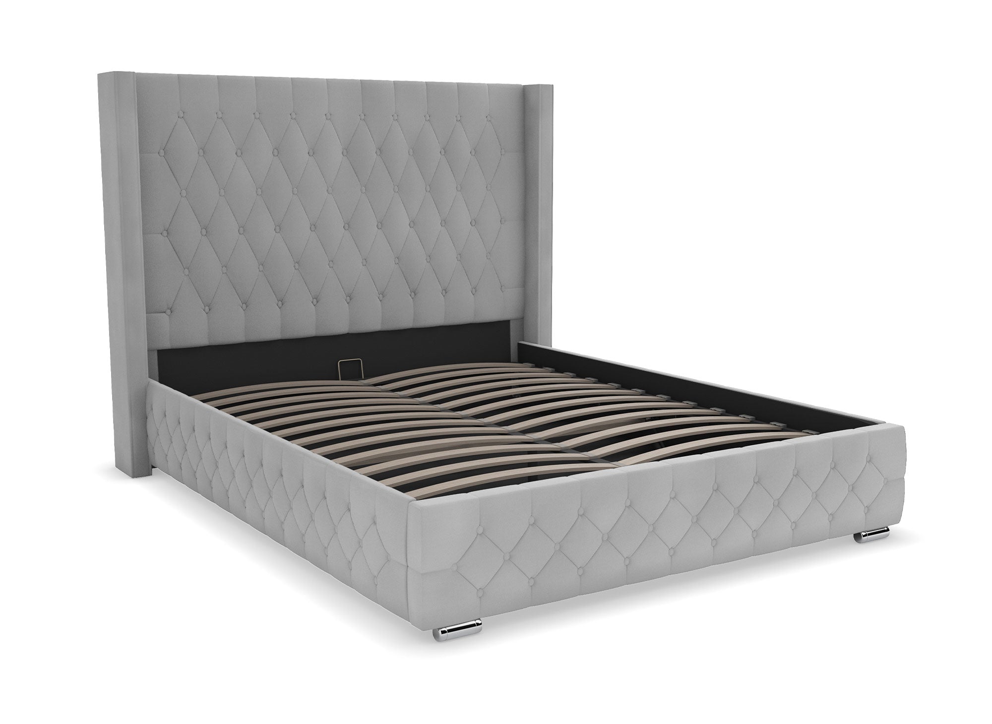 Cama con almacenaje PERLA de terciopelo gris 180x200 cm