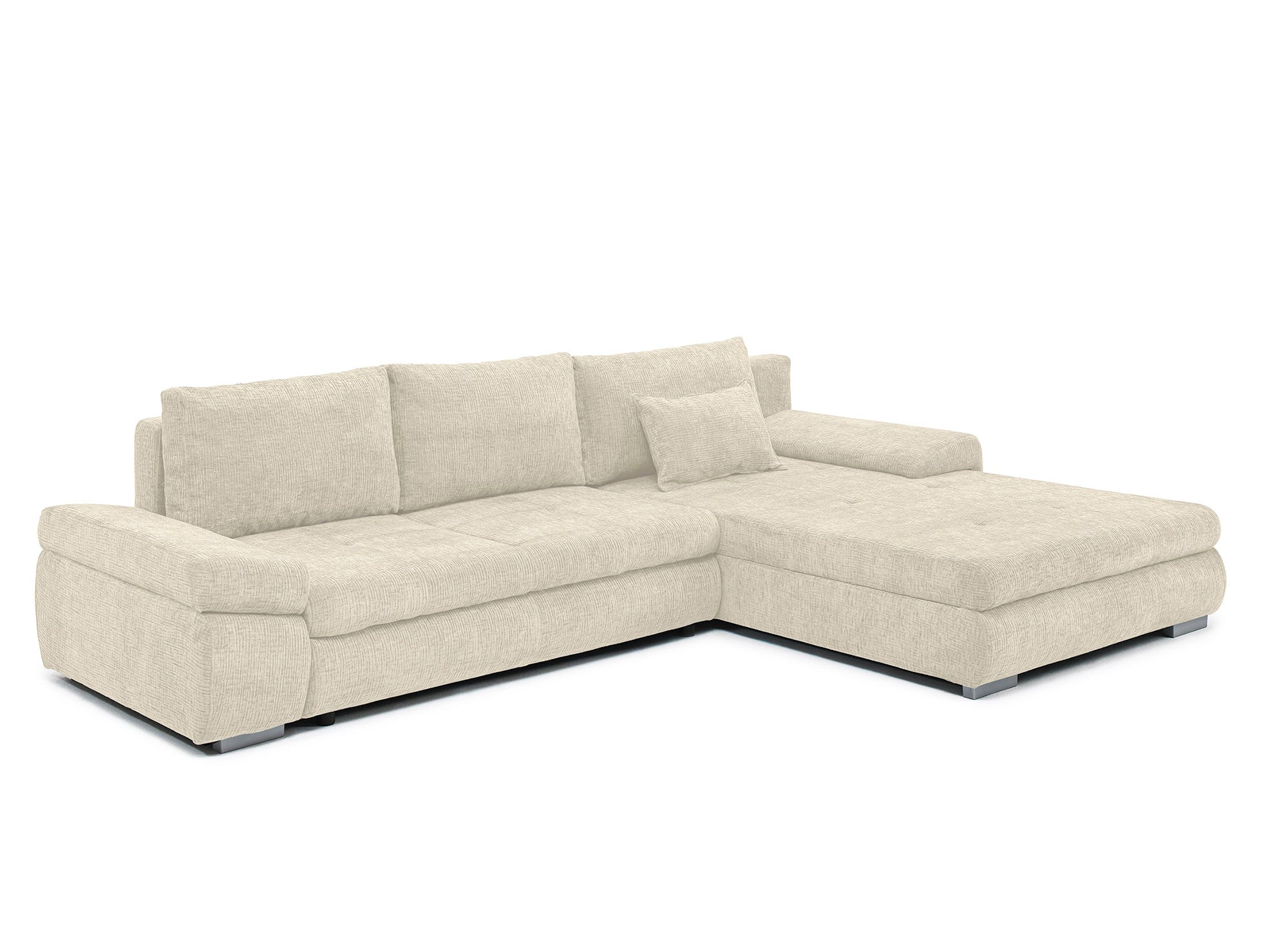 Sofá esquinero convertible reversible SOLEA con almacenaje en terciopelo jaspeado beige