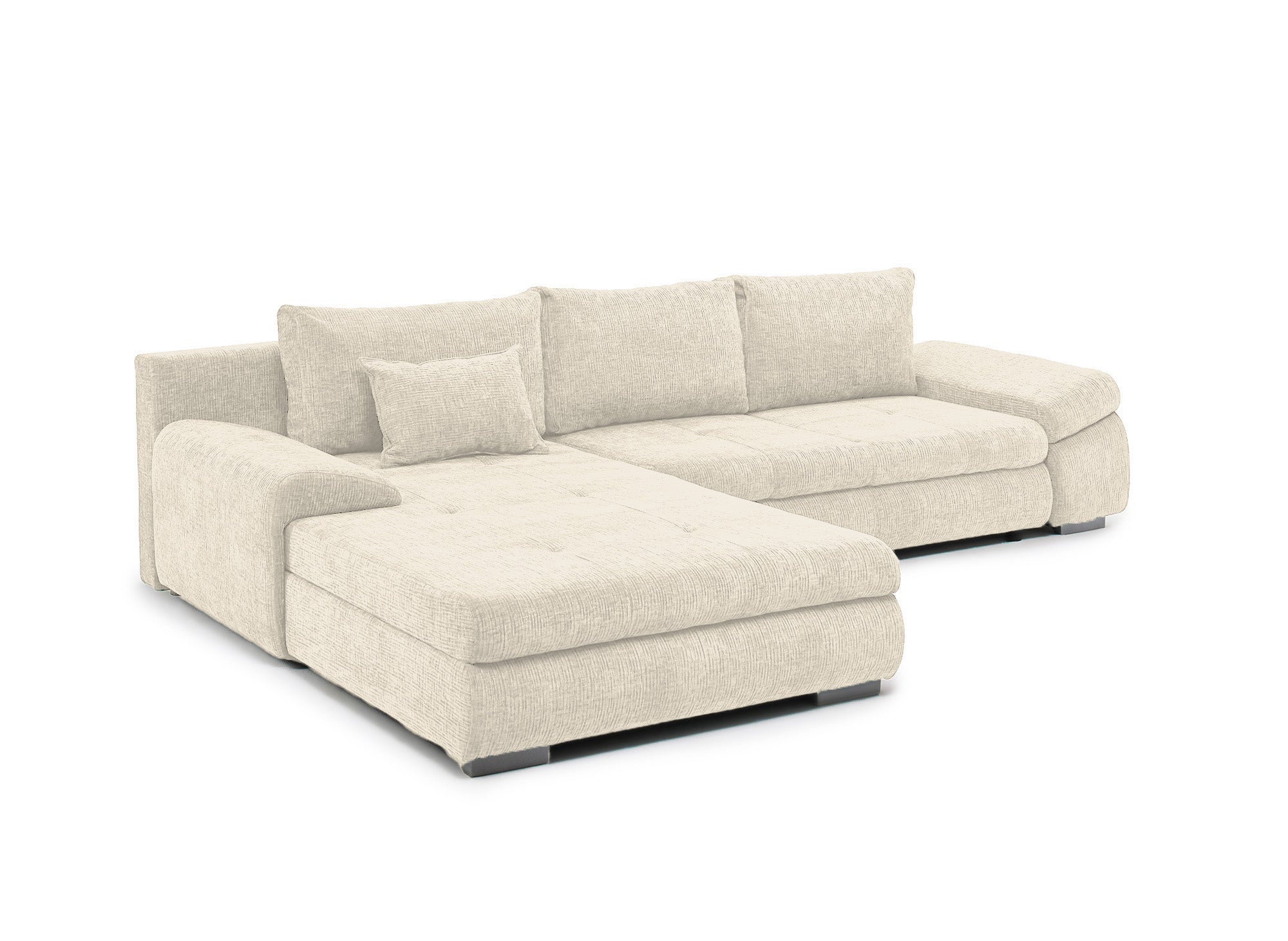 Sofá esquinero convertible reversible SOLEA con almacenaje en terciopelo jaspeado beige