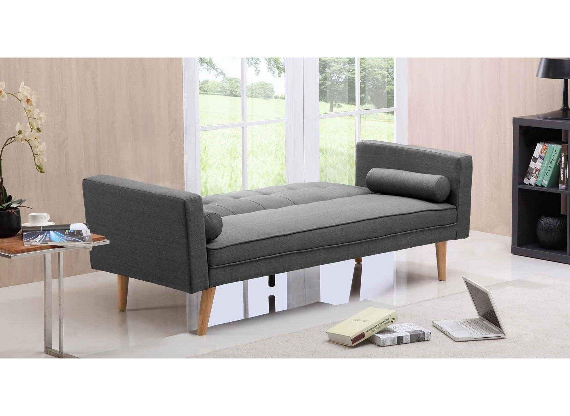 Sofá cama TANIA de tela gris con mecanismo clic-clac