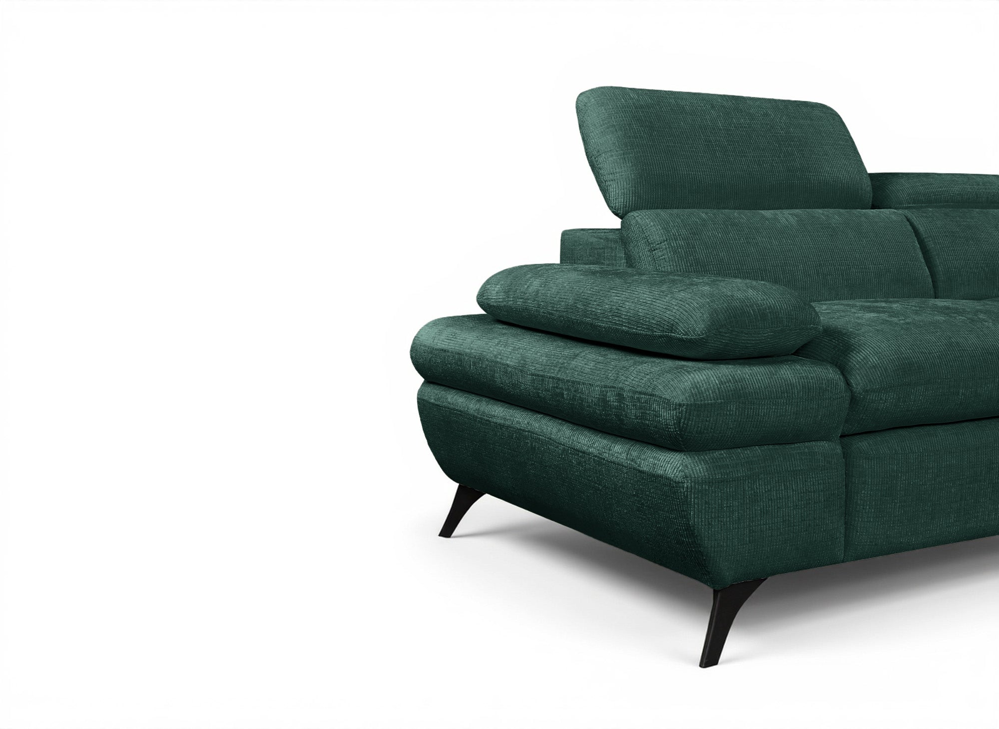 Sofá cama esquinero LUFY con almacenaje en terciopelo verde jaspeado - Esquina derecha