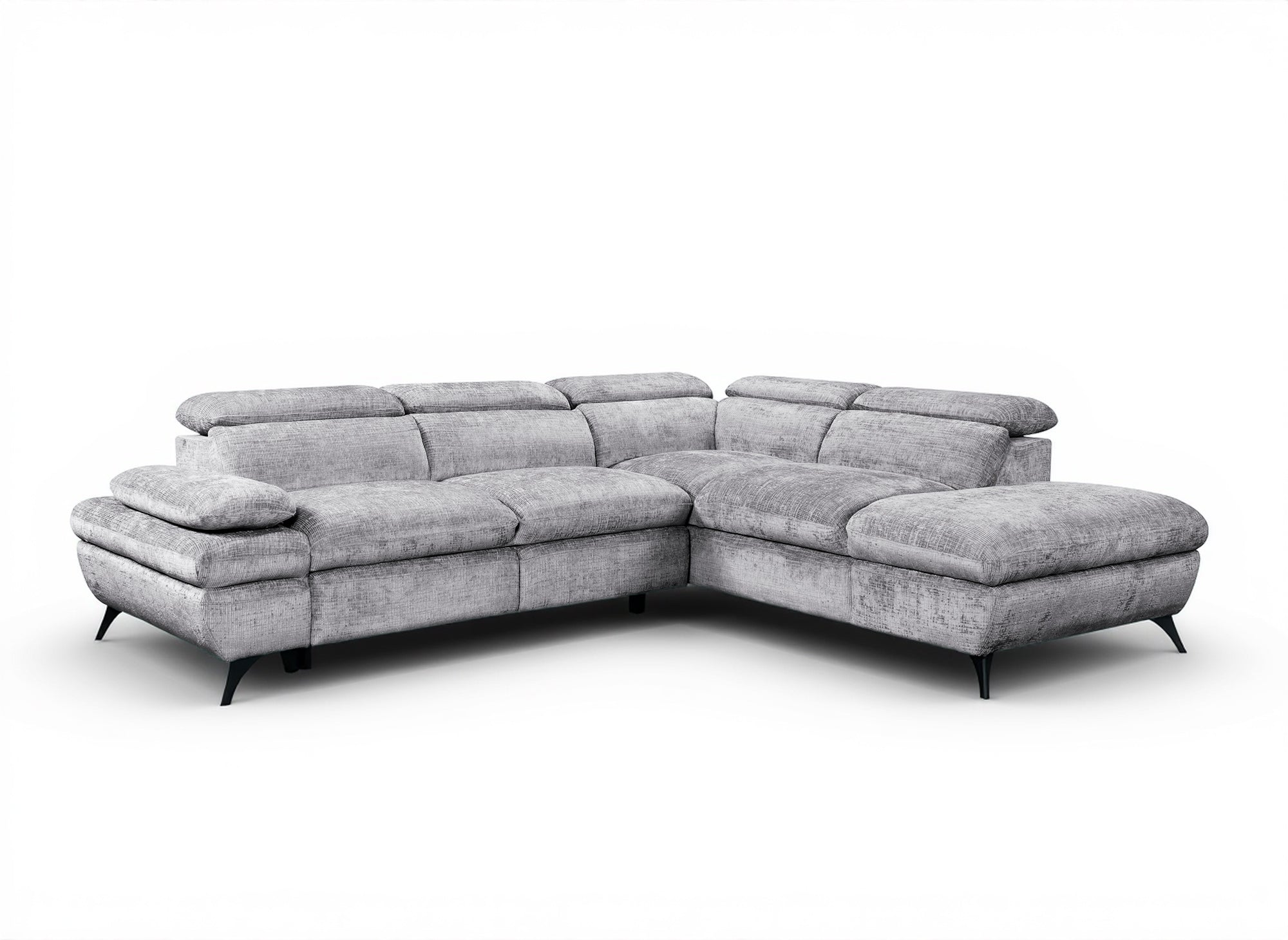 Sofá cama esquinero LUFY con almacenaje en terciopelo gris jaspeado - Esquina derecha