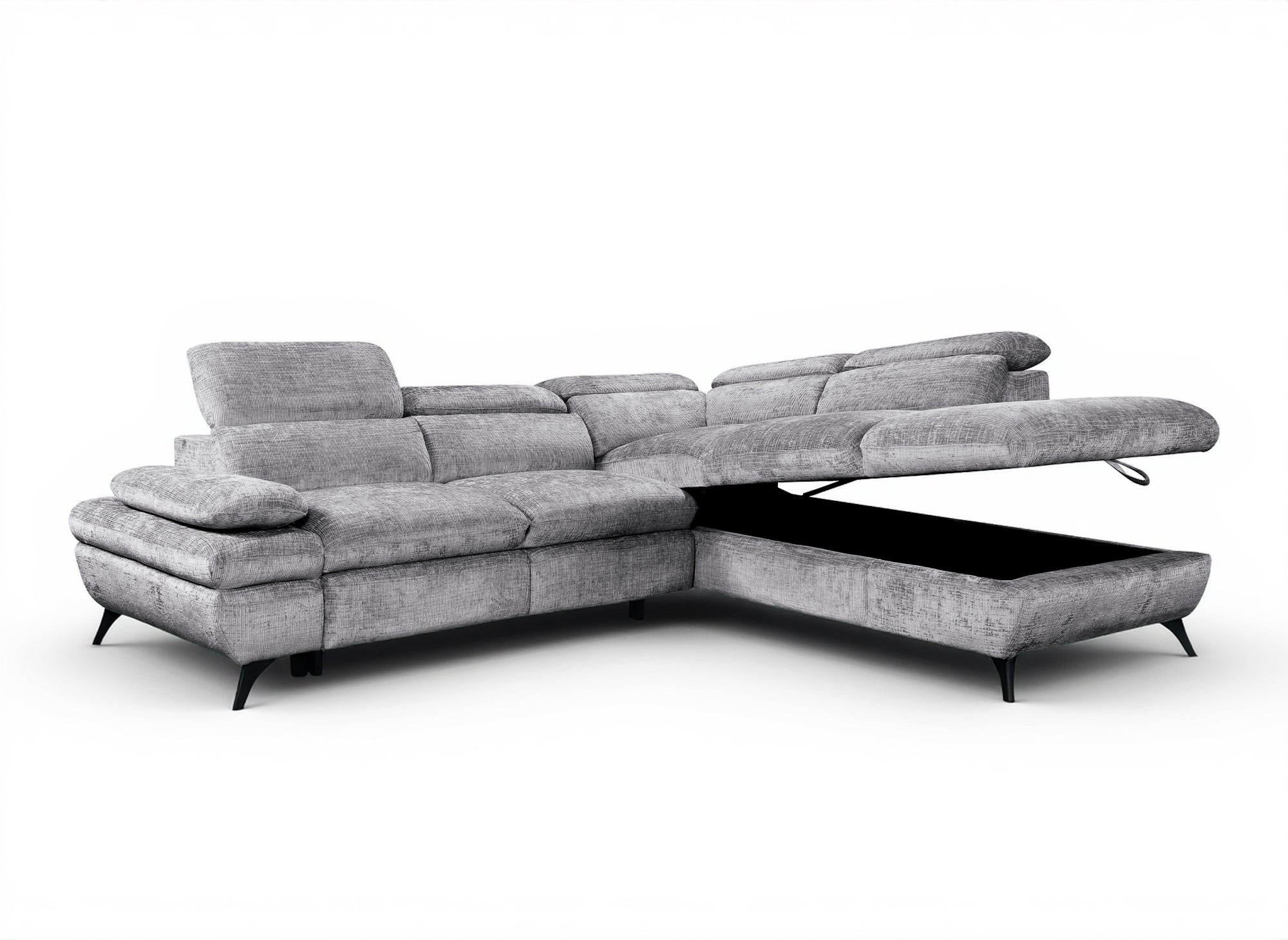 Sofá cama esquinero LUFY con almacenaje en terciopelo gris jaspeado - Esquina derecha