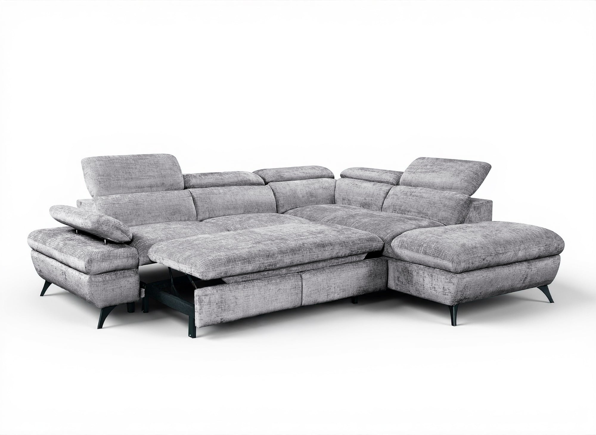 Sofá cama esquinero LUFY con almacenaje en terciopelo gris jaspeado - Esquina derecha