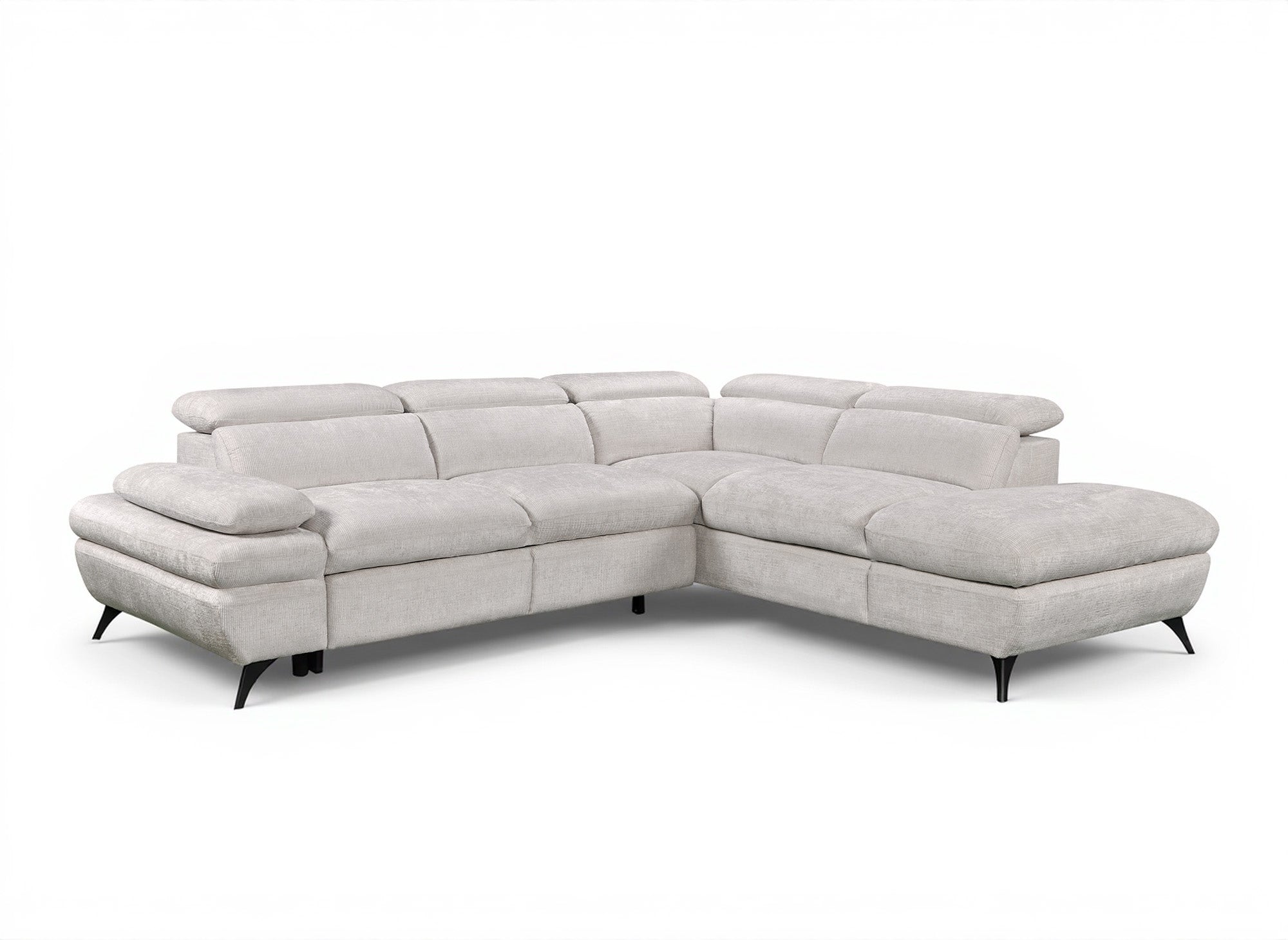 Sofá esquinero convertible LUFY con almacenaje en terciopelo jaspeado color blanco roto - Esquinero derecho