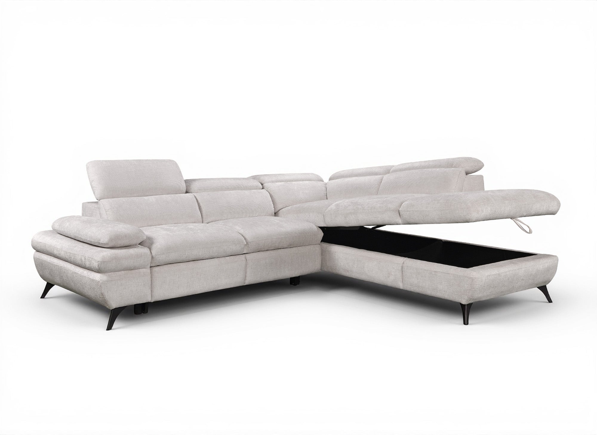 Sofá esquinero convertible LUFY con almacenaje en terciopelo jaspeado color blanco roto - Esquinero derecho