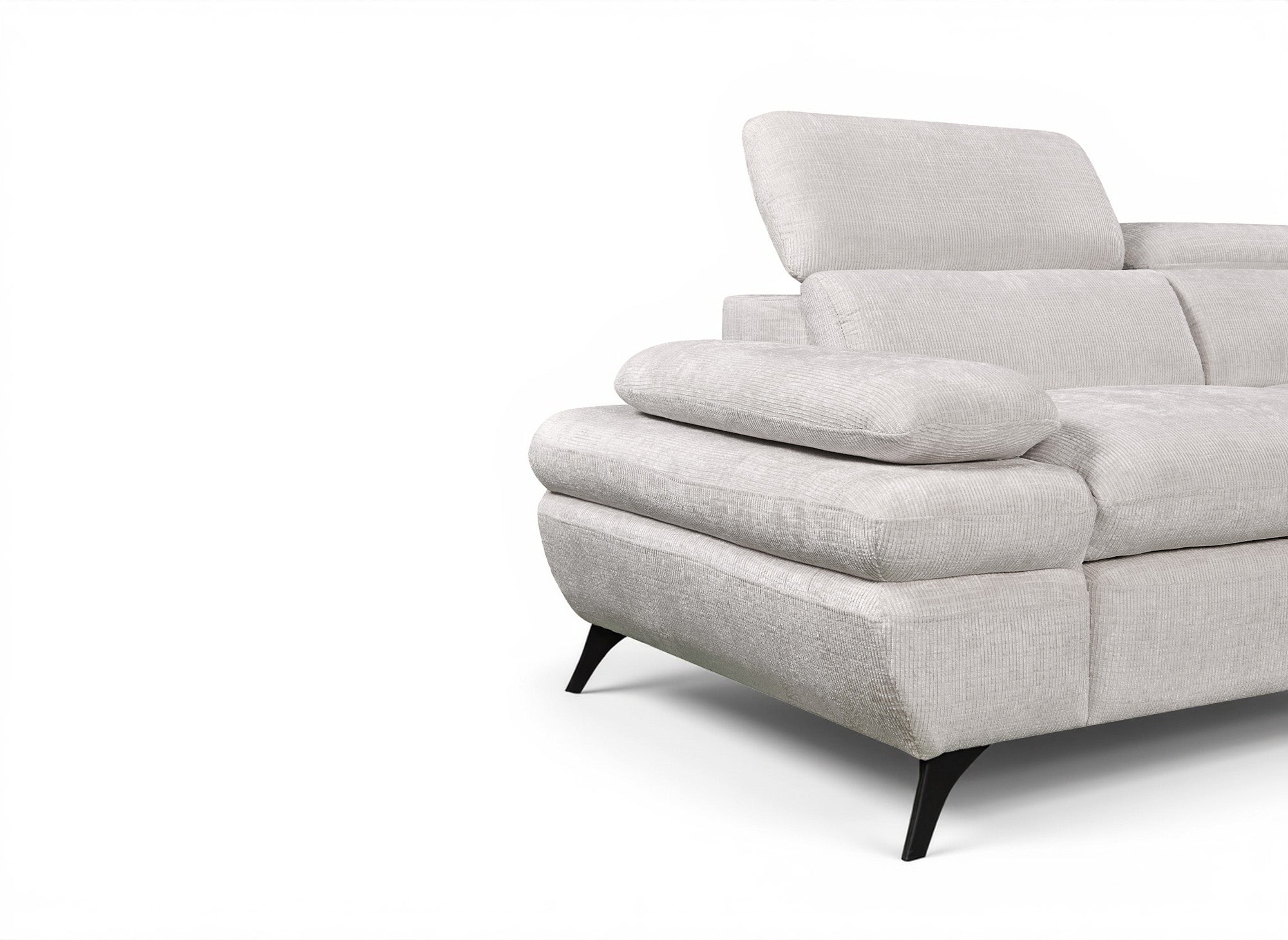 Sofá esquinero convertible LUFY con almacenaje en terciopelo jaspeado color blanco roto - Esquinero derecho