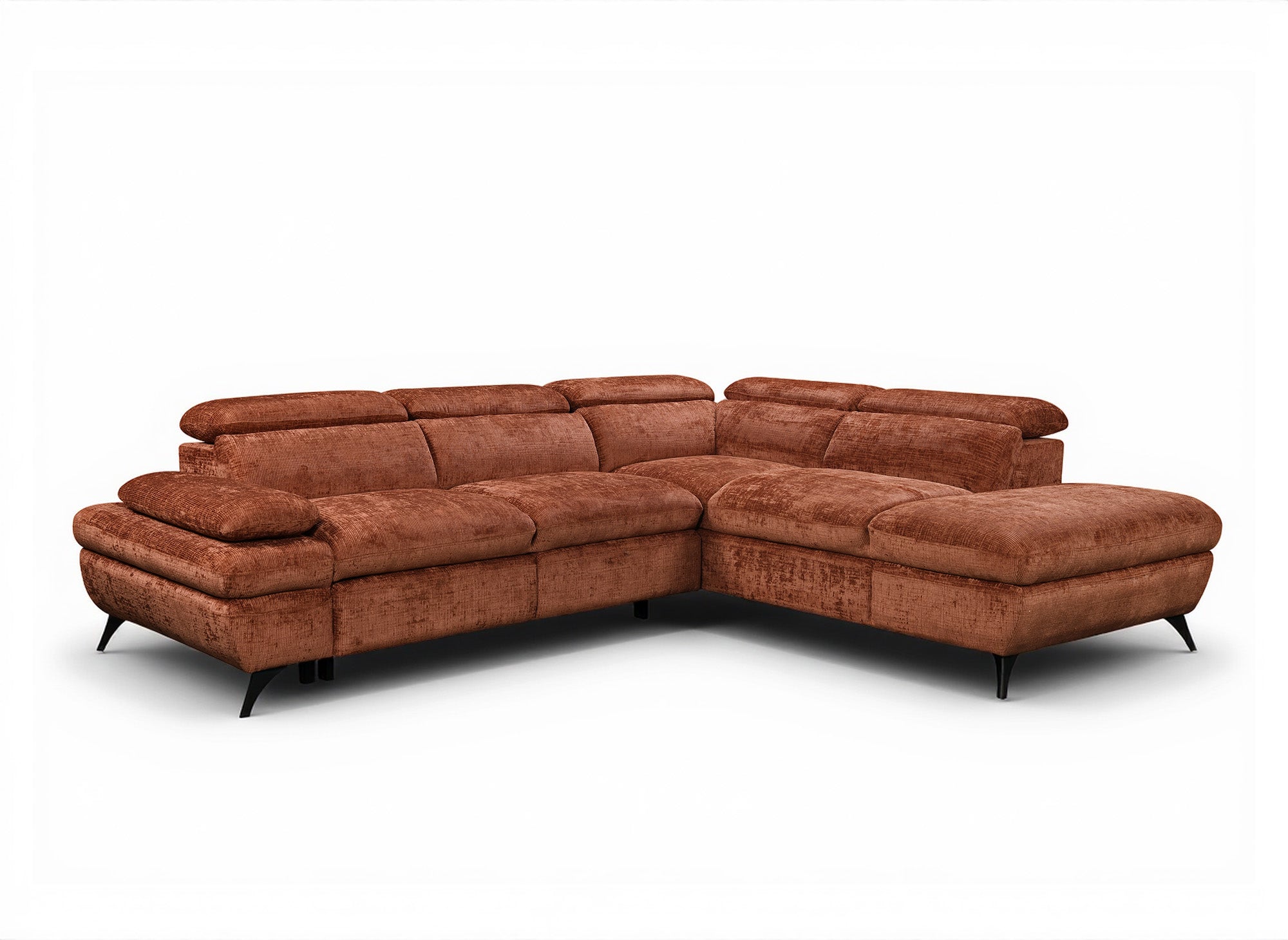 Sofá cama esquinero LUFY con almacenaje en terciopelo moteado terracota - Esquina derecha