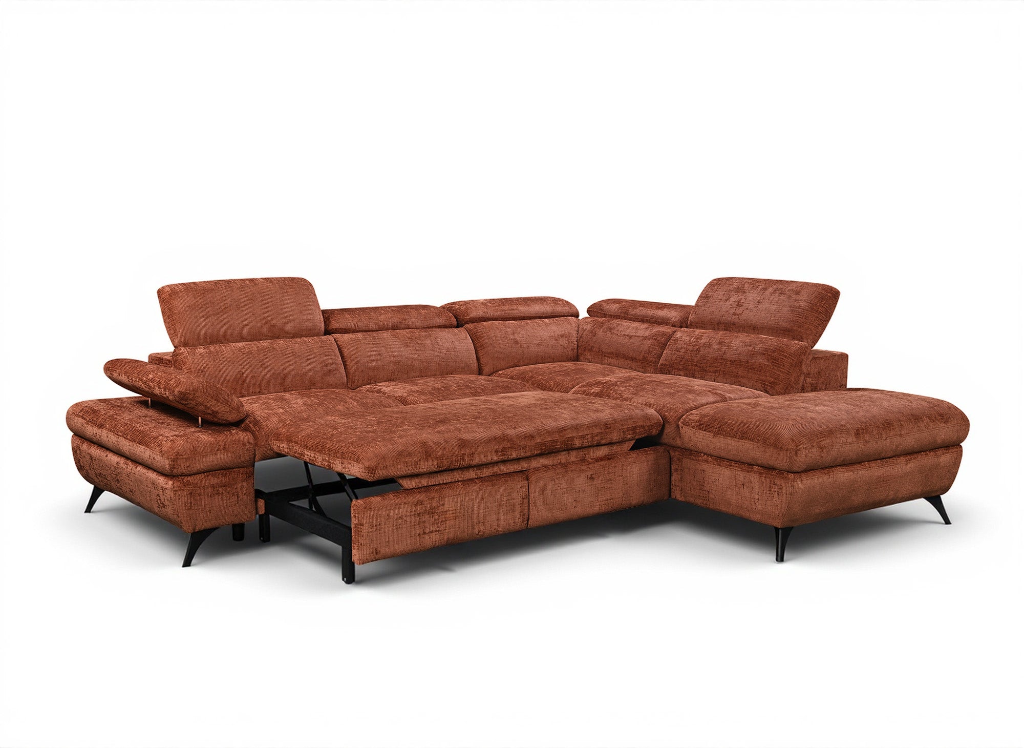 Sofá cama esquinero LUFY con almacenaje en terciopelo moteado terracota - Esquina derecha