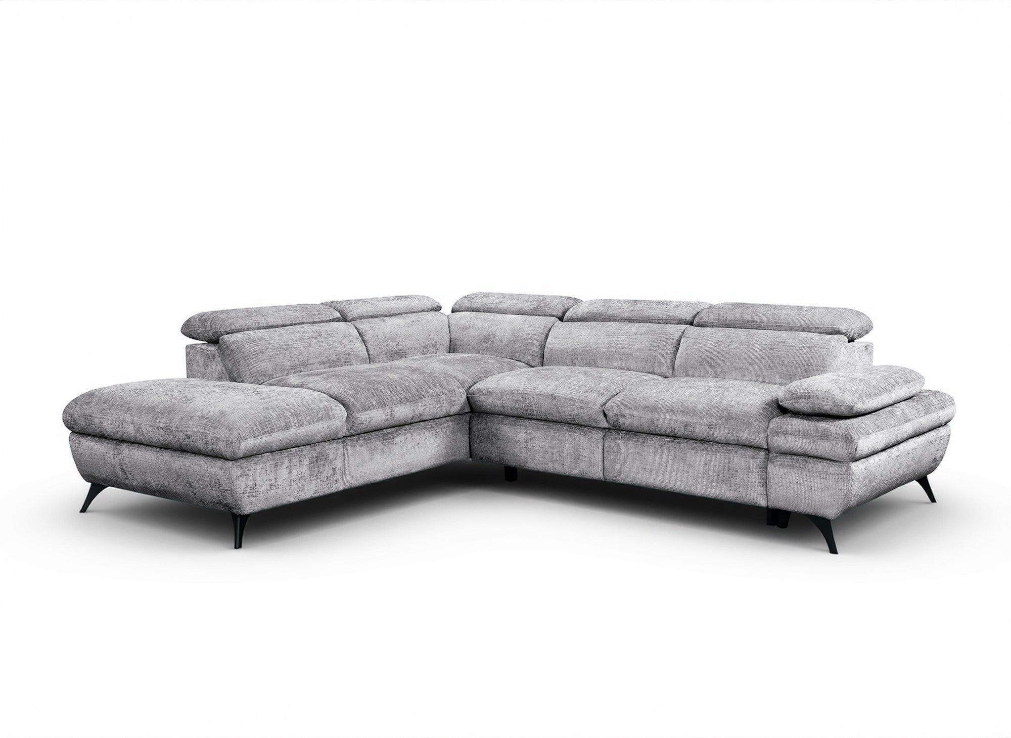 Sofá cama esquinero LUFY con almacenaje en terciopelo gris jaspeado - Esquina izquierda