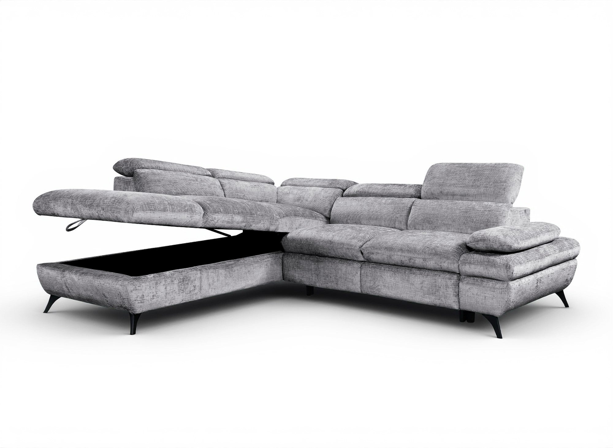 Sofá cama esquinero LUFY con almacenaje en terciopelo gris jaspeado - Esquina izquierda