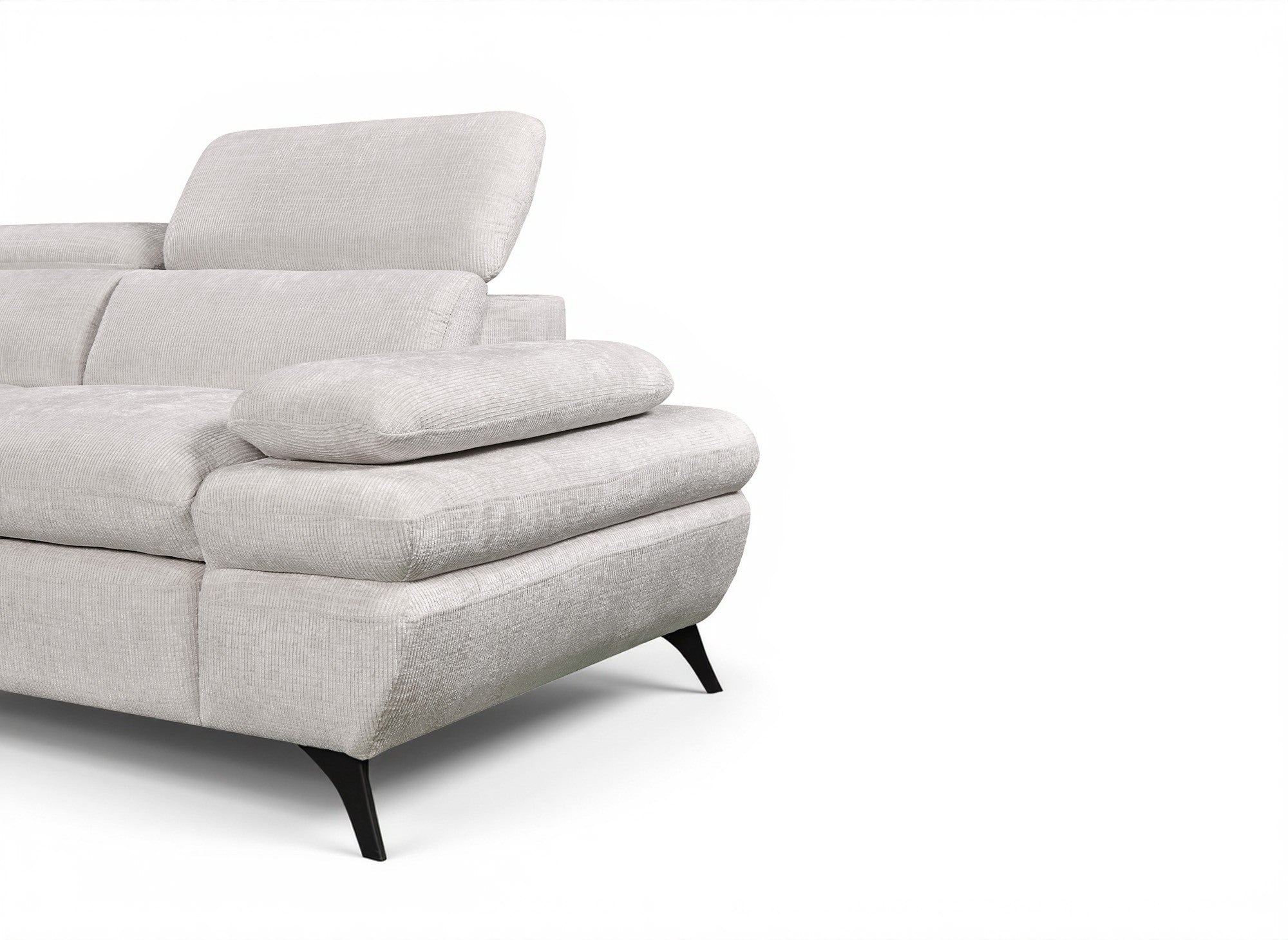 Sofá esquinero convertible LUFY con almacenaje en terciopelo jaspeado blanco roto - Esquina izquierda