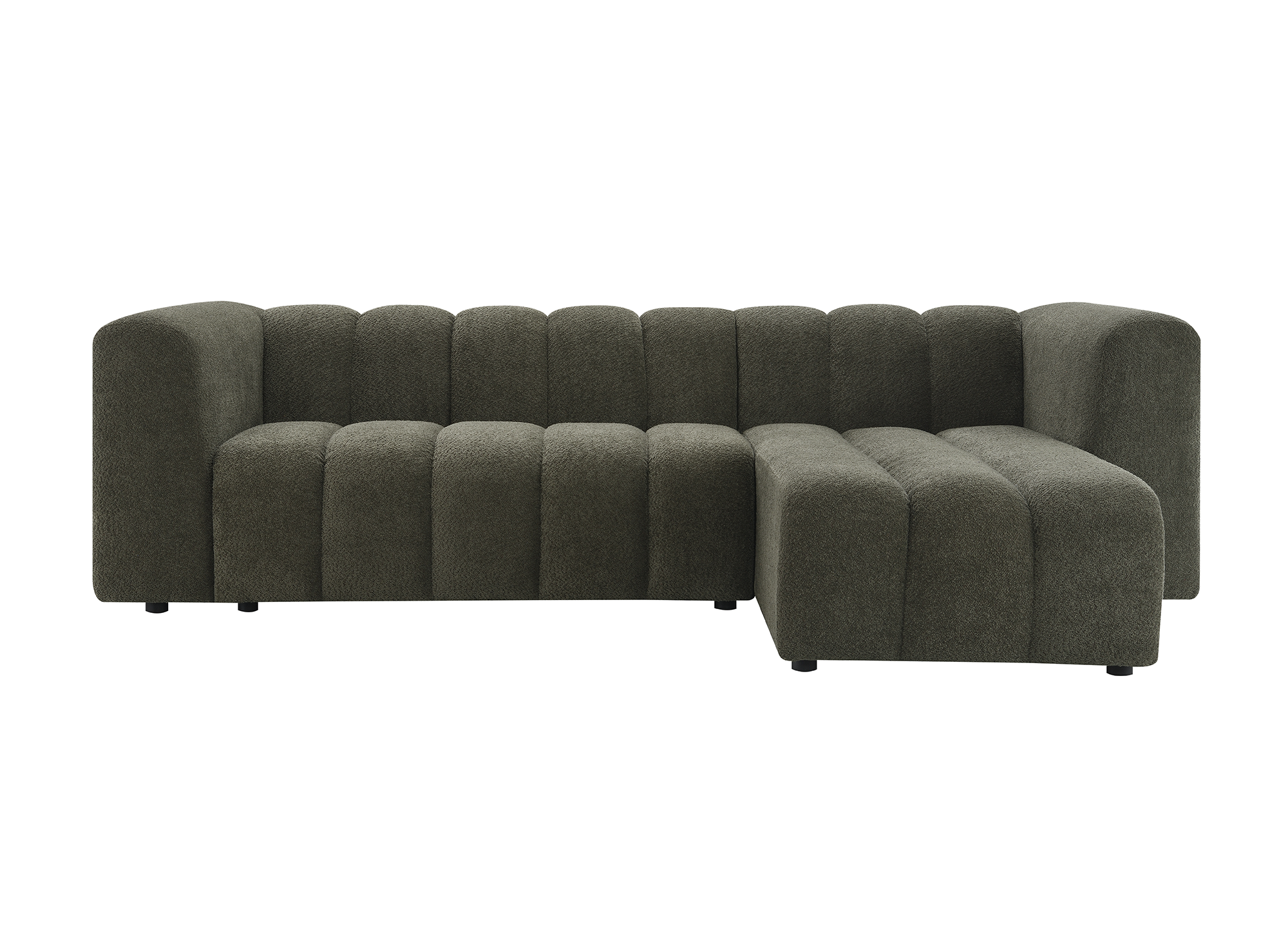 Sofá esquinero reversible AELIS en tejido bouclé verde