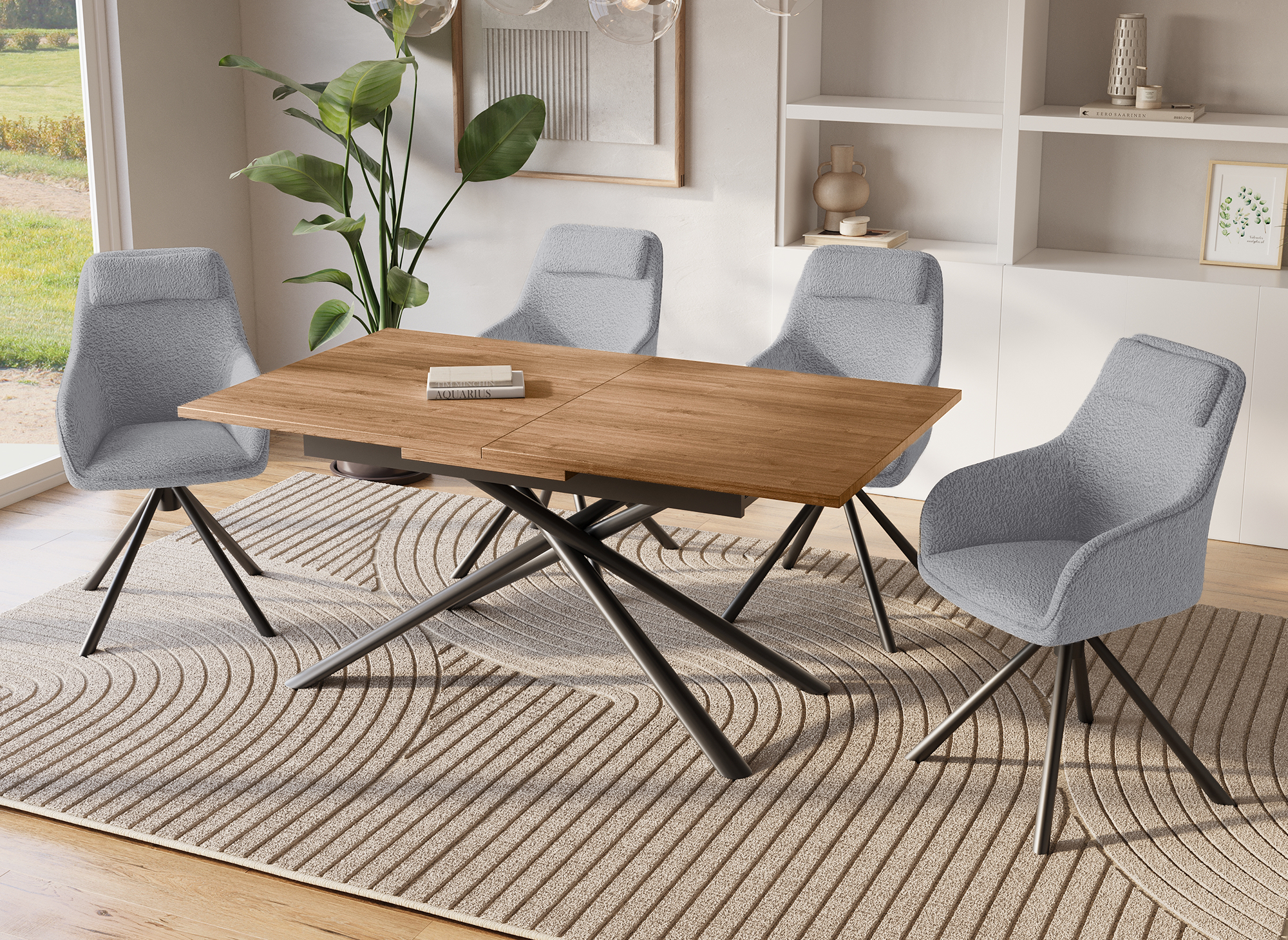 Silla giratoria AGNES con reposabrazos efecto piel de oveja gris claro