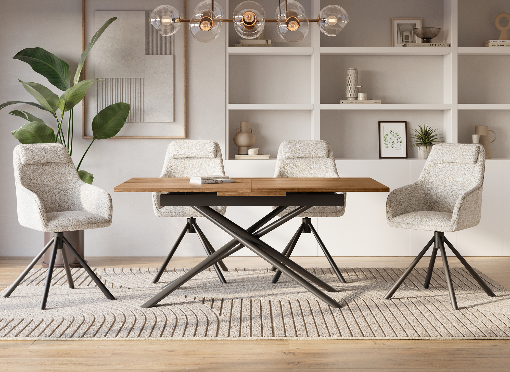 Silla giratoria AGNES color beige con efecto piel de oveja y reposabrazos