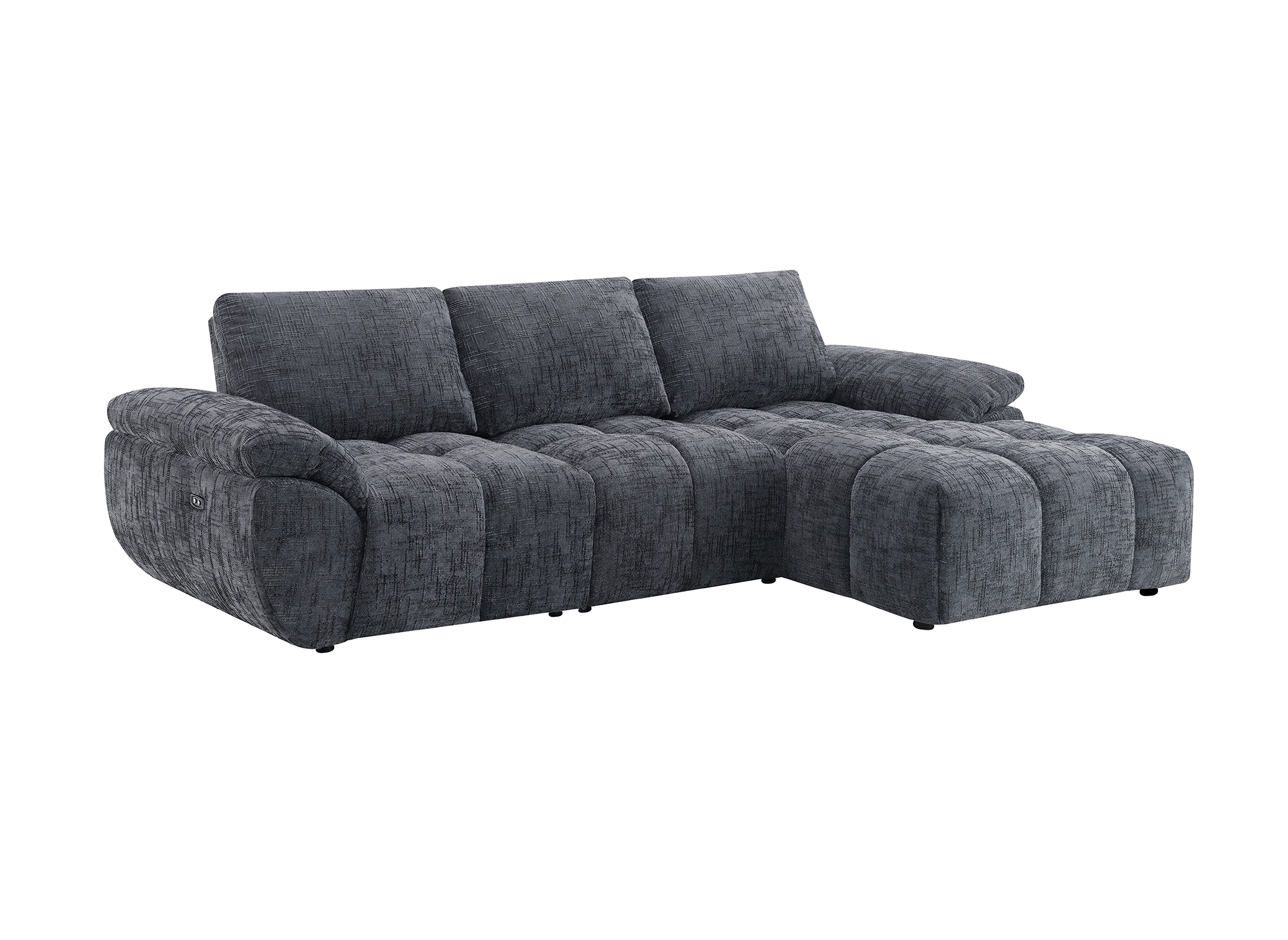 Sofá esquinero reclinable eléctrico ALPES en terciopelo gris jaspeado - Esquinero derecho
