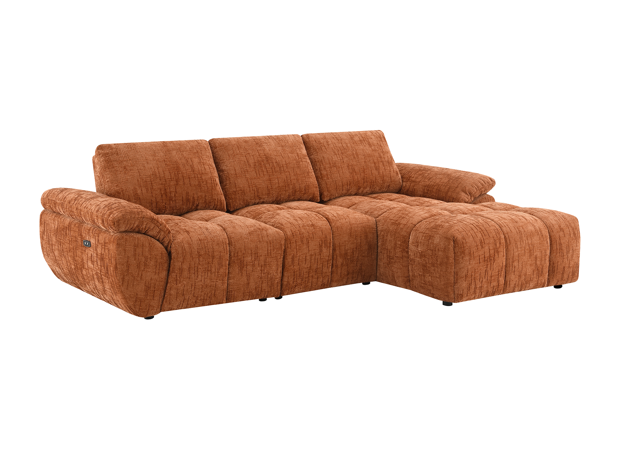 Sofá esquinero reclinable eléctrico ALPES en terciopelo jaspeado terracota - Esquina derecha