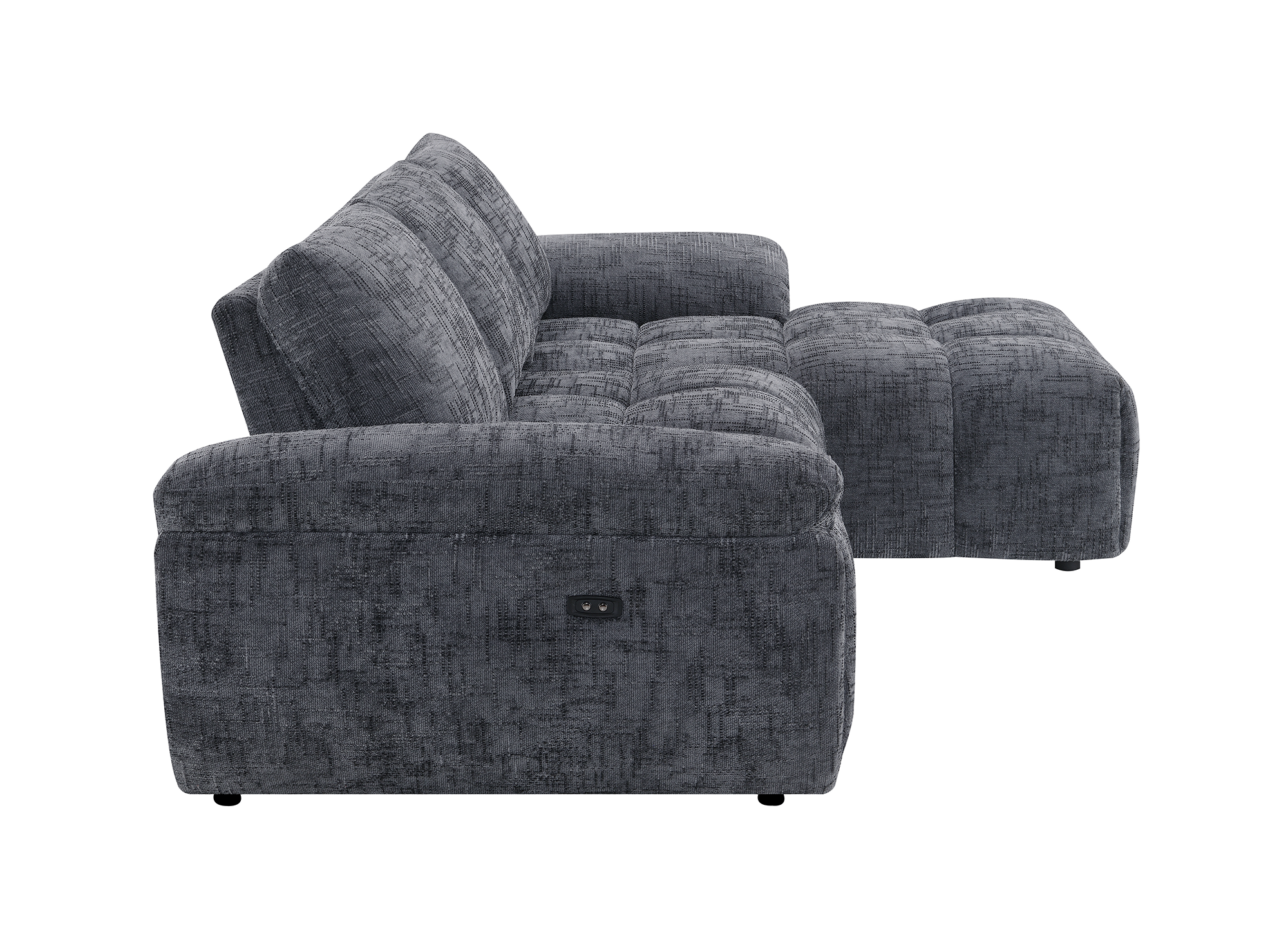 Sofá esquinero reclinable eléctrico ALPES en terciopelo gris jaspeado - Esquinero derecho