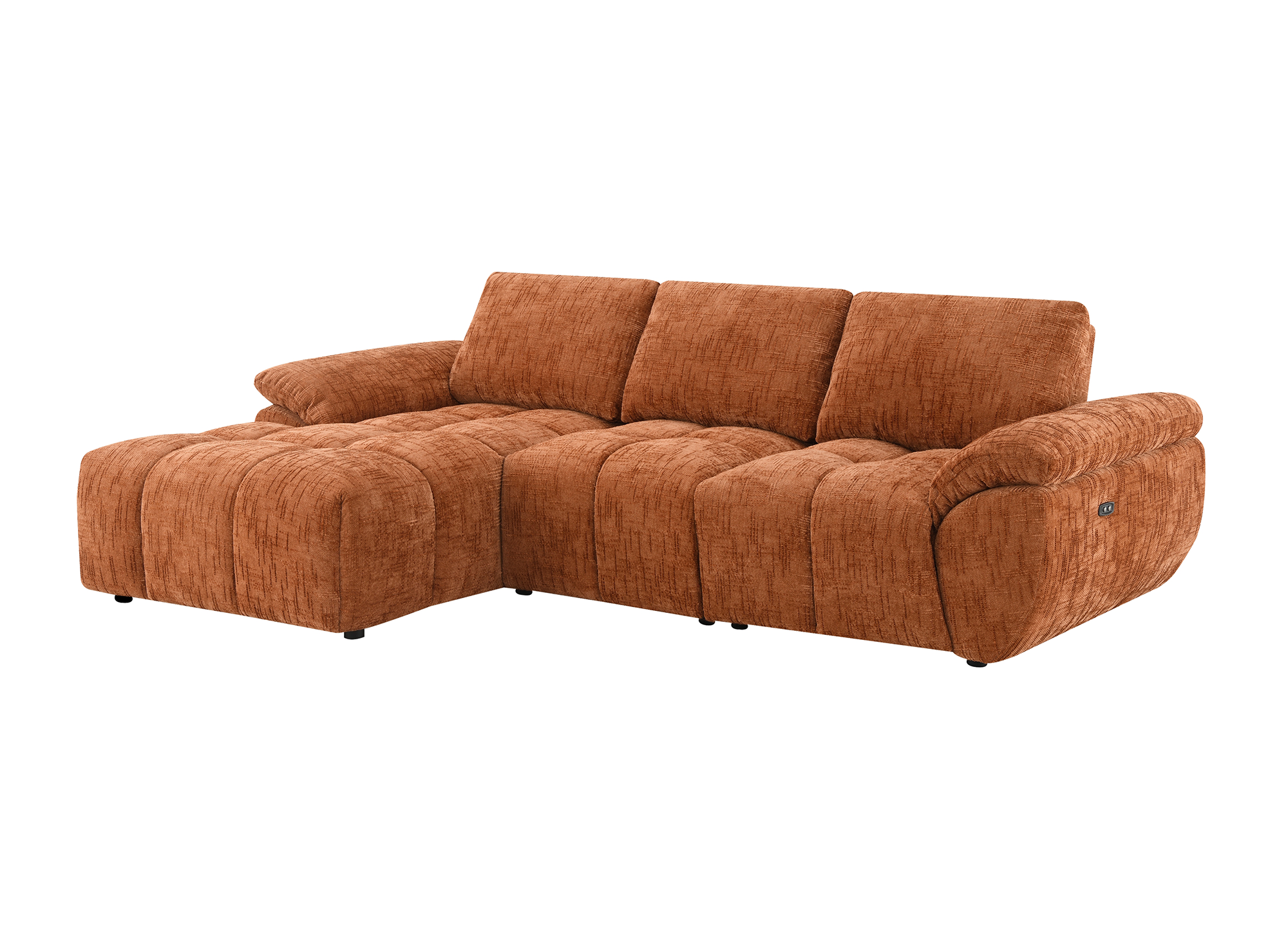 Sofá esquinero reclinable eléctrico ALPES en terciopelo terracota jaspeado - Esquina izquierda