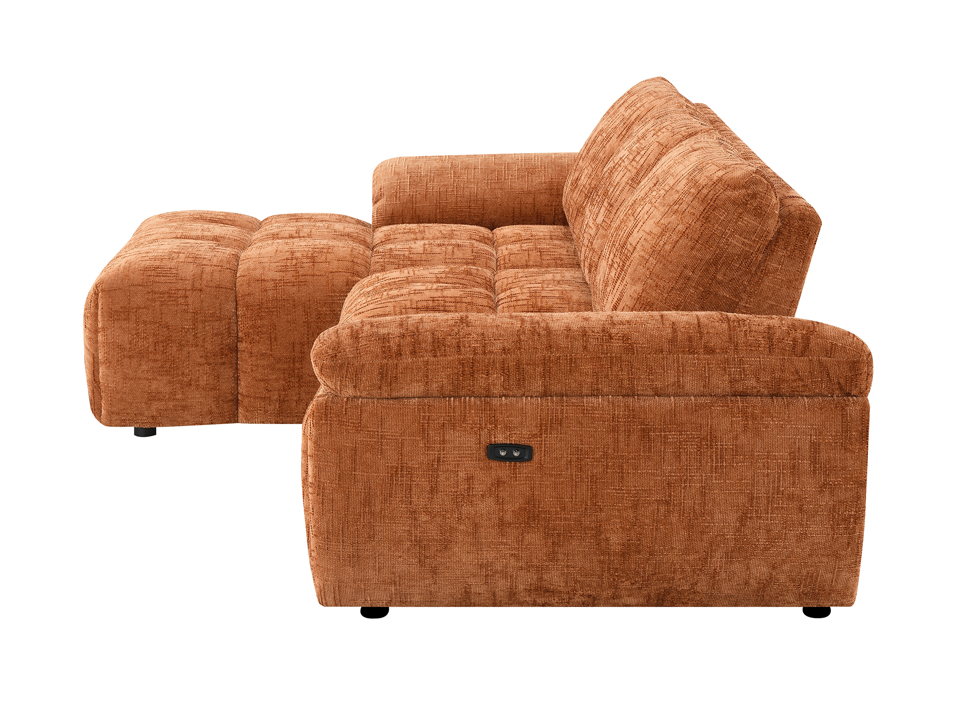 Sofá esquinero reclinable eléctrico ALPES en terciopelo terracota jaspeado - Esquina izquierda