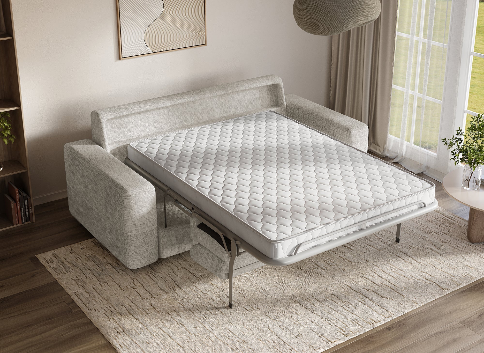 Sofá convertible express de 3 plazas AMAURY en terciopelo jaspeado beige