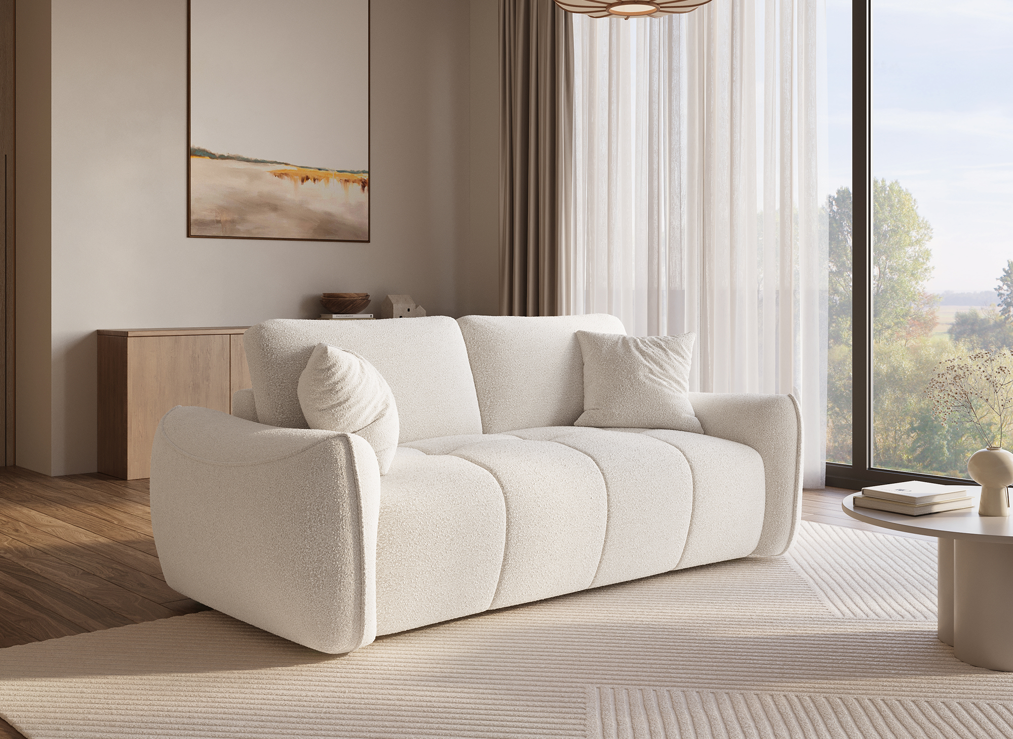 Sofá EZRA de 3 plazas en tejido bouclé beige