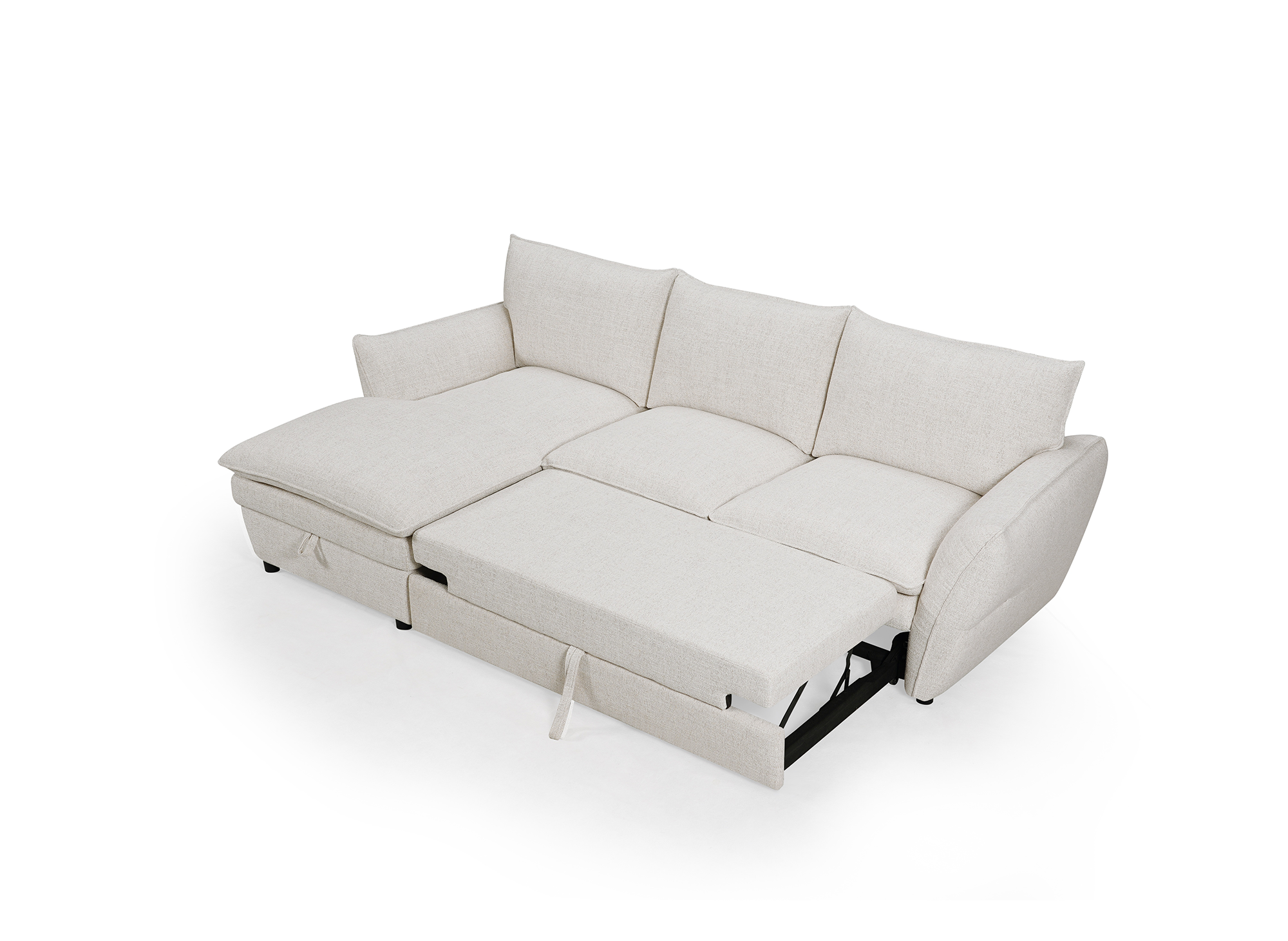 Sofá esquinero convertible con cómoda en tejido beige CAPUCINE - Esquina izquierda