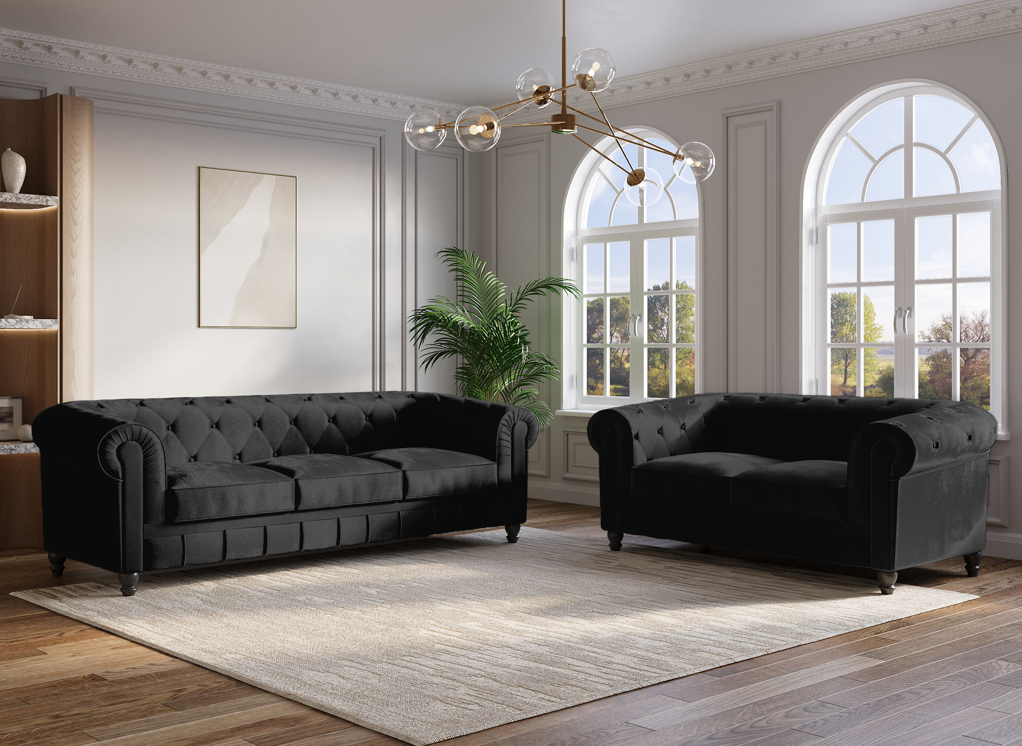 Sofá Chesterfield de 3 plazas en terciopelo negro