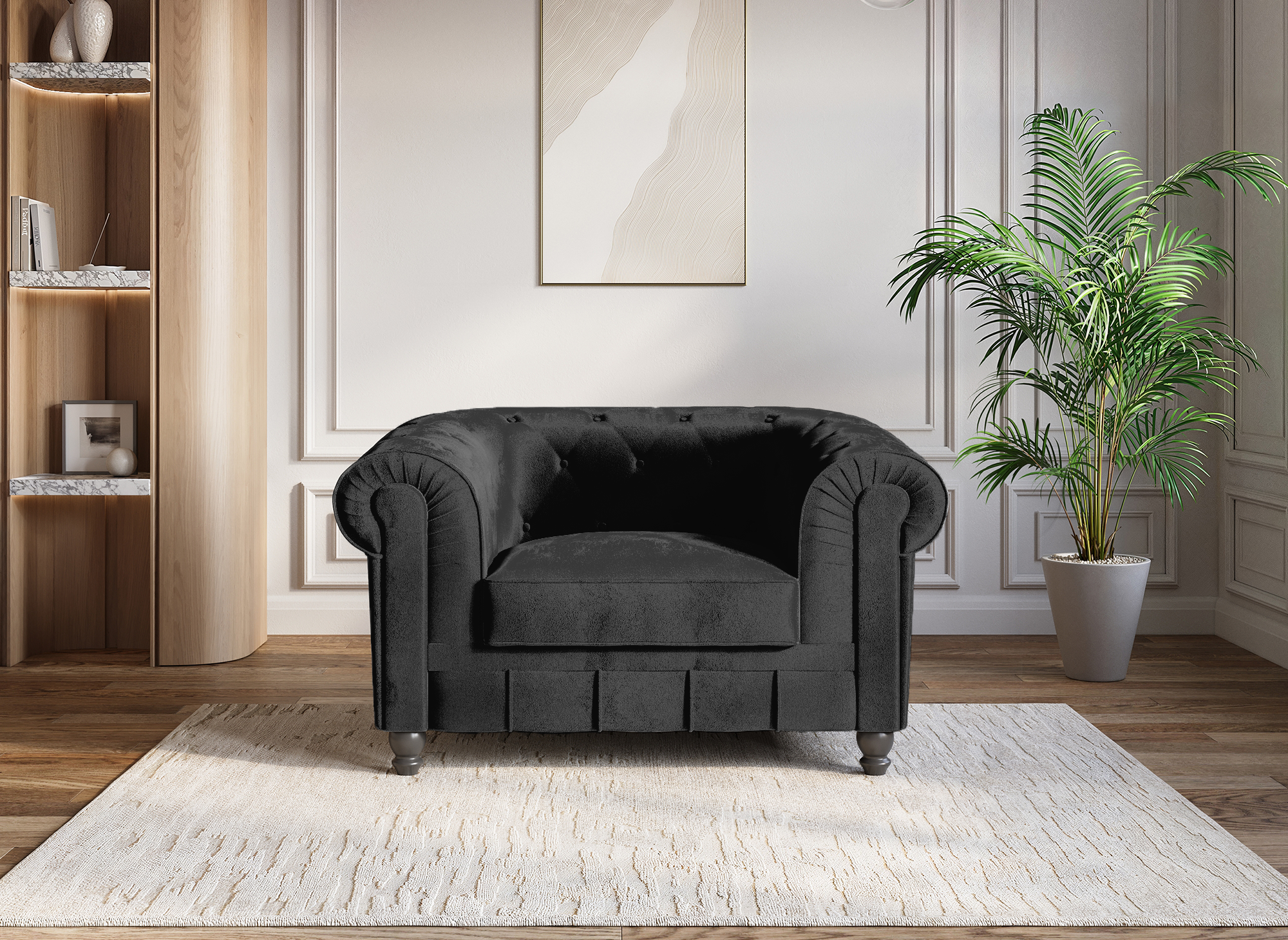 Sillón Chesterfield de terciopelo negro