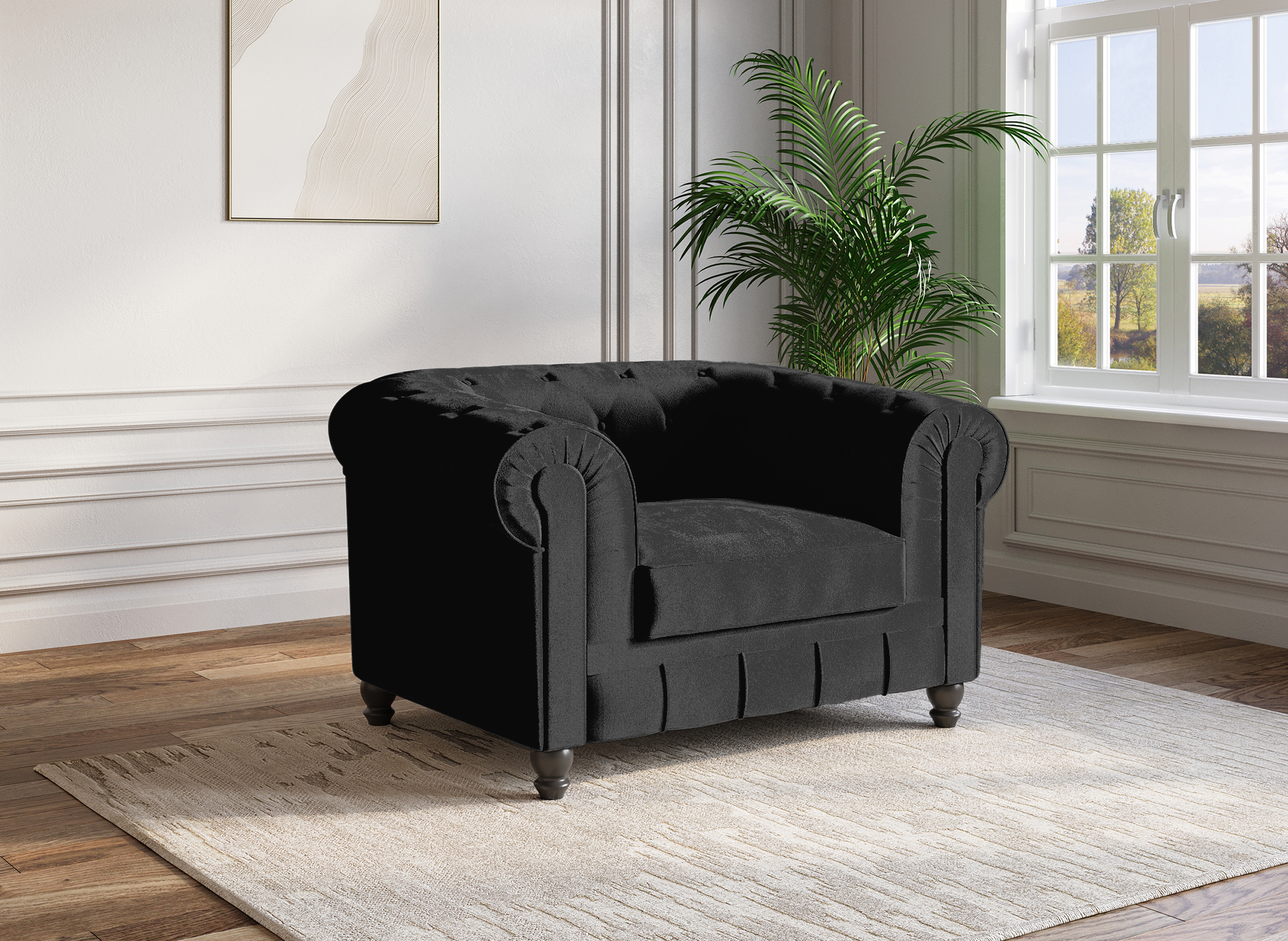 Sillón Chesterfield de terciopelo negro