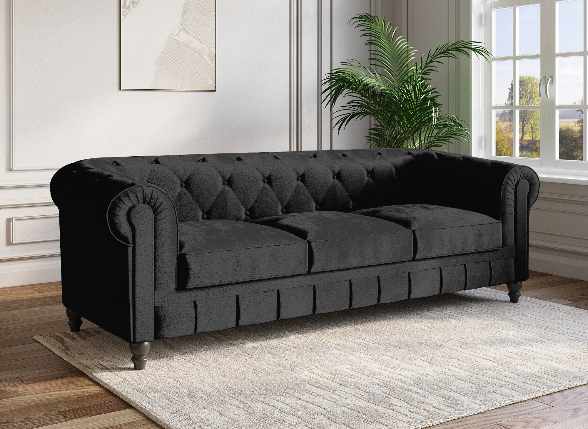 Sofá Chesterfield de 3 plazas en terciopelo negro