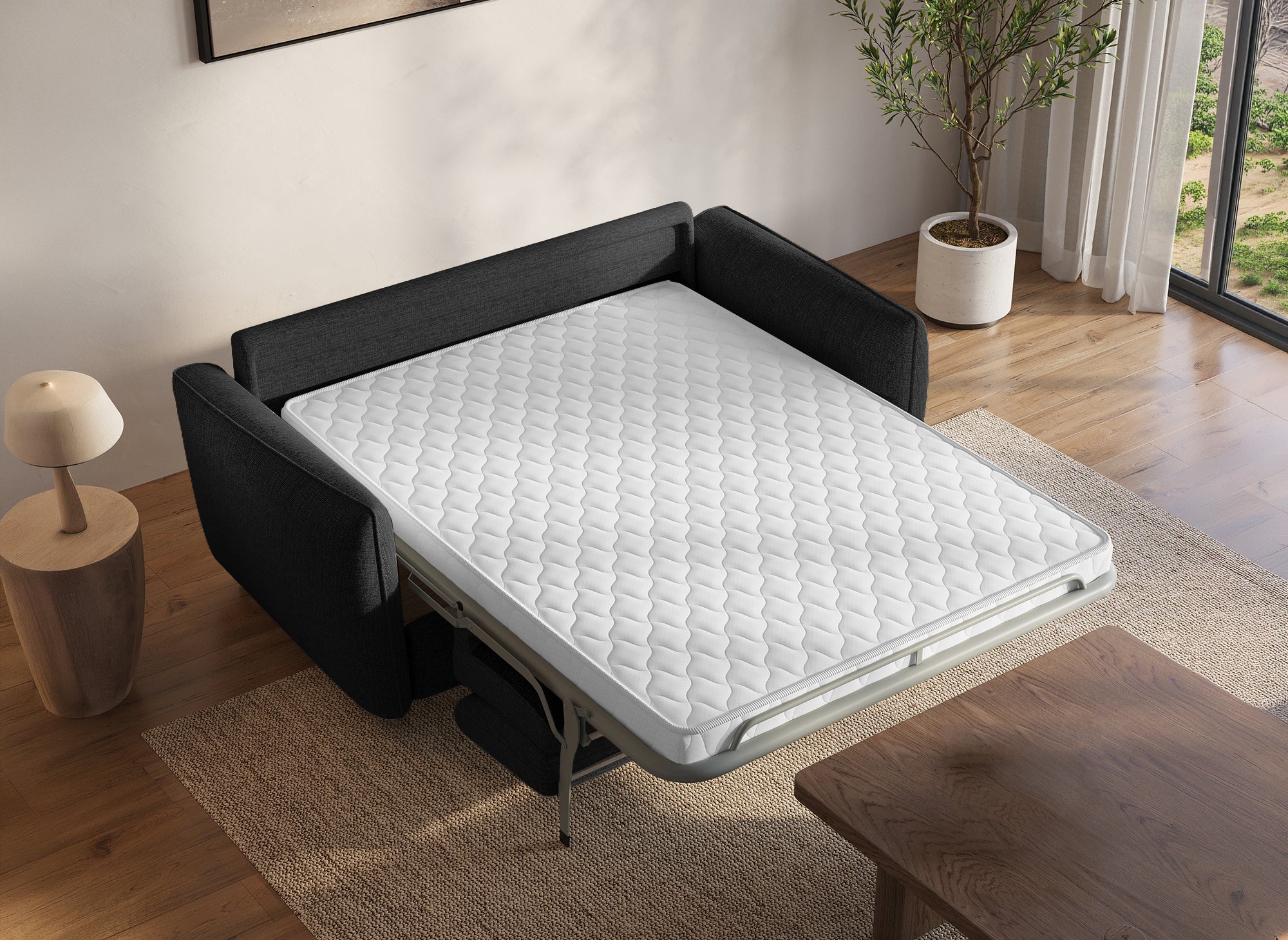 Sofá convertible express de 3 plazas CHIARA en terciopelo texturizado gris oscuro