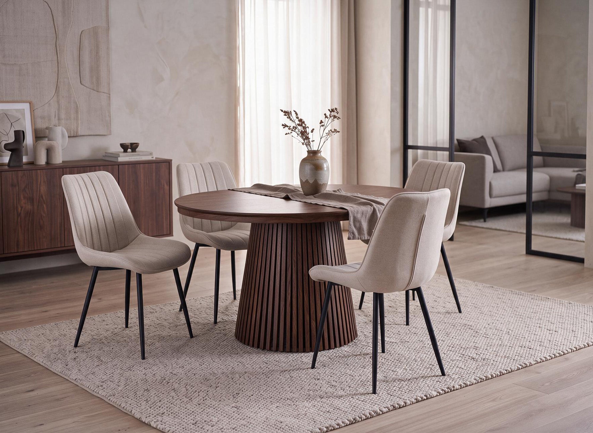 Mesa de comedor redonda extensible HEKA de madera oscura