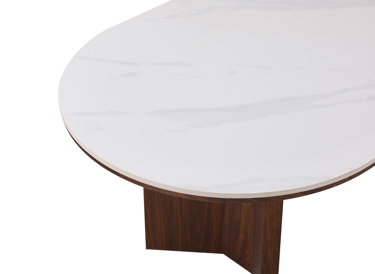 Mesita de cerámica beige con patas de madera de nogal AMANDINE