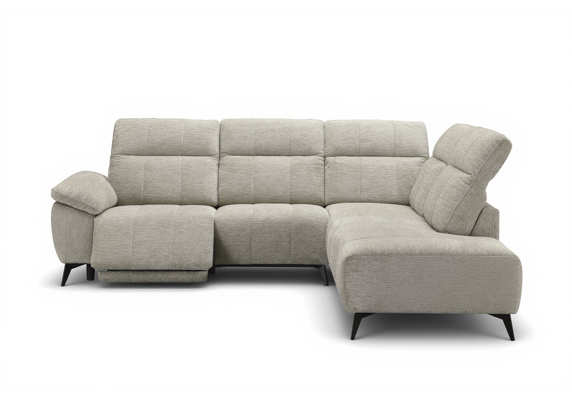 Sofá esquinero reclinable eléctrico SOLINA en terciopelo jaspeado beige - Esquinero derecho