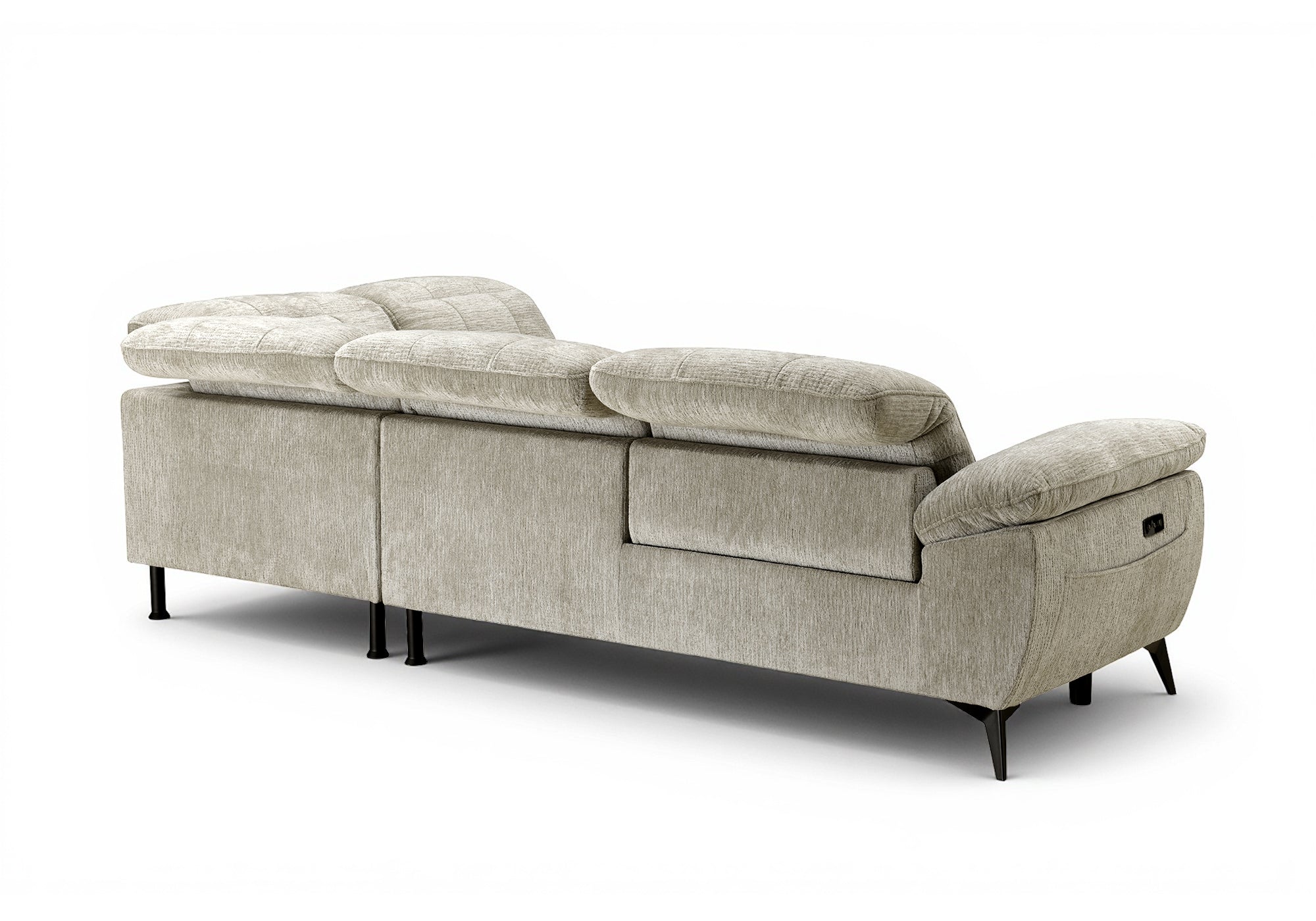 Sofá esquinero reclinable eléctrico SOLINA en terciopelo jaspeado beige - Esquinero derecho