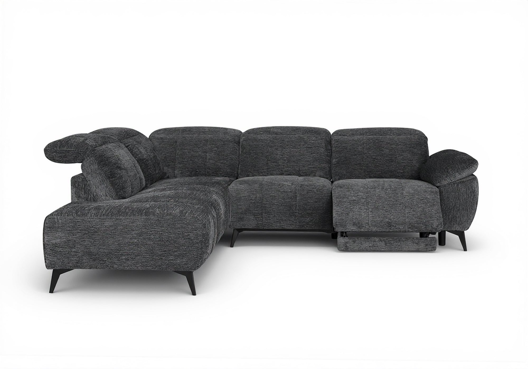 Sofá esquinero eléctrico reclinable SOLINA en terciopelo gris jaspeado - Esquina izquierda