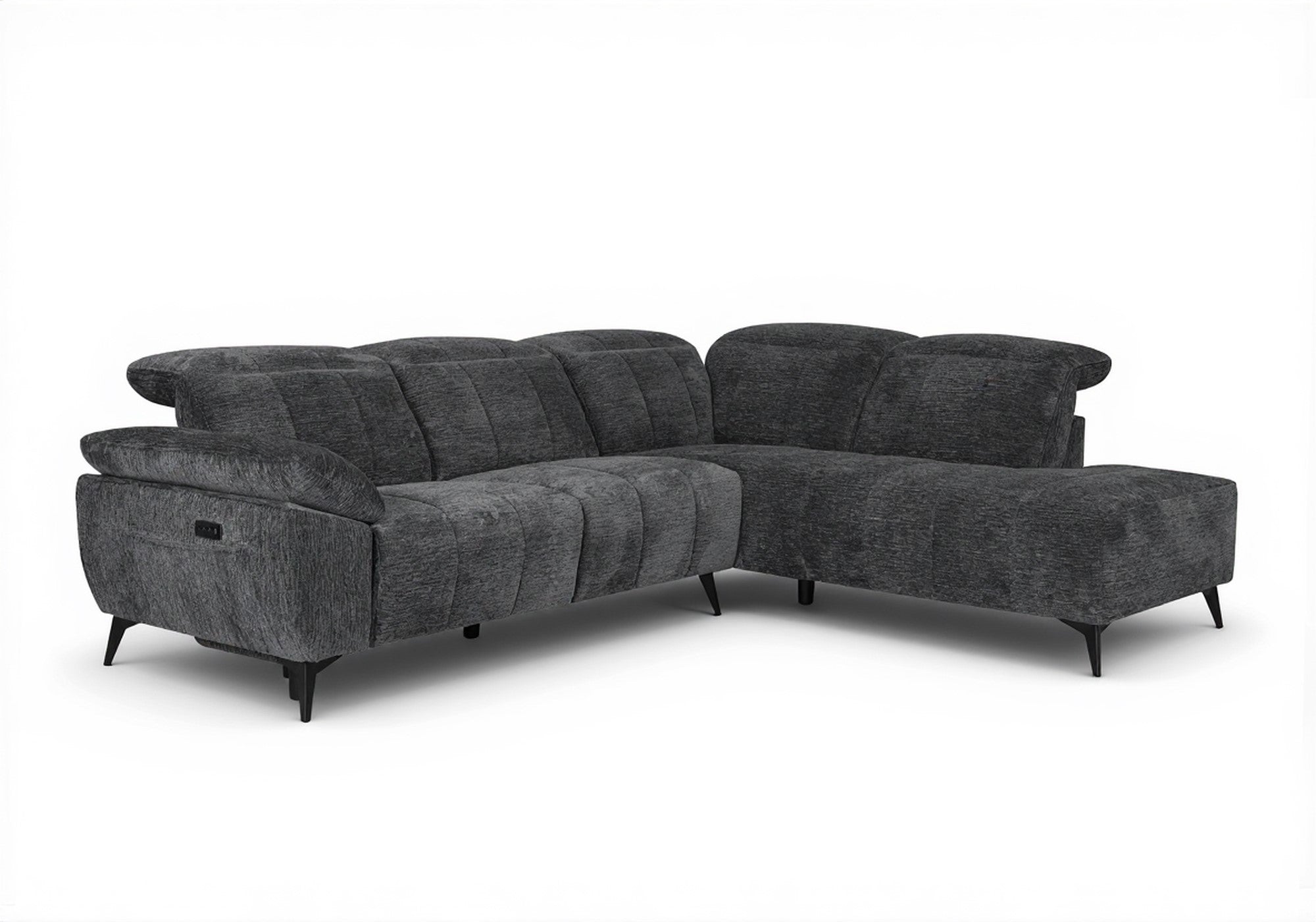 Sofá esquinero reclinable eléctrico SOLINA en terciopelo gris jaspeado - Esquinero derecho