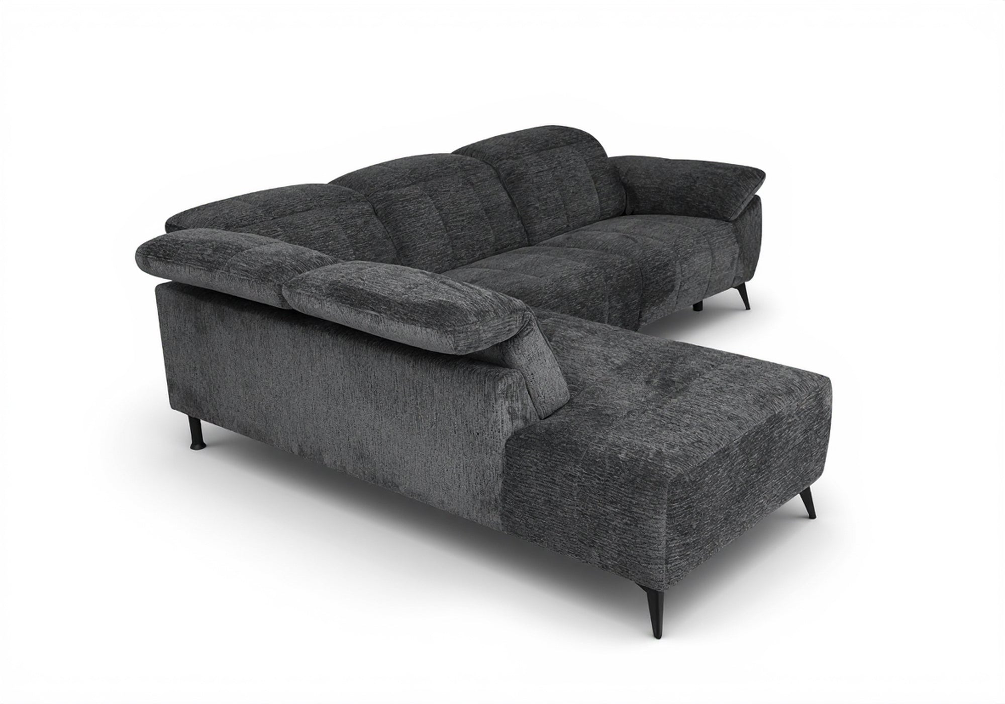 Sofá esquinero eléctrico reclinable SOLINA en terciopelo gris jaspeado - Esquina izquierda