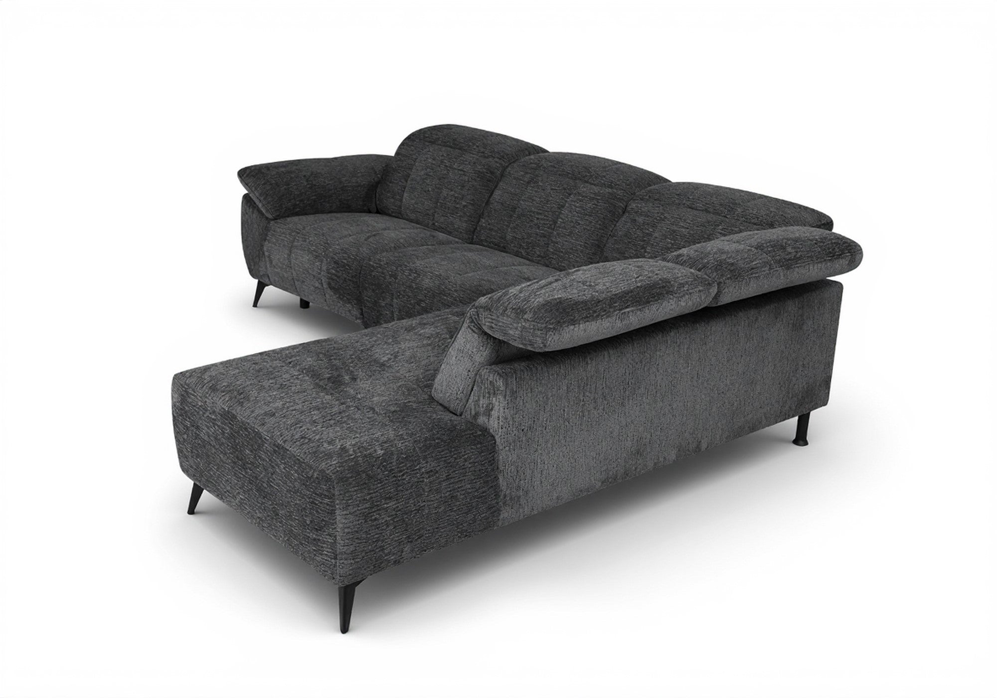 Sofá esquinero reclinable eléctrico SOLINA en terciopelo gris jaspeado - Esquinero derecho