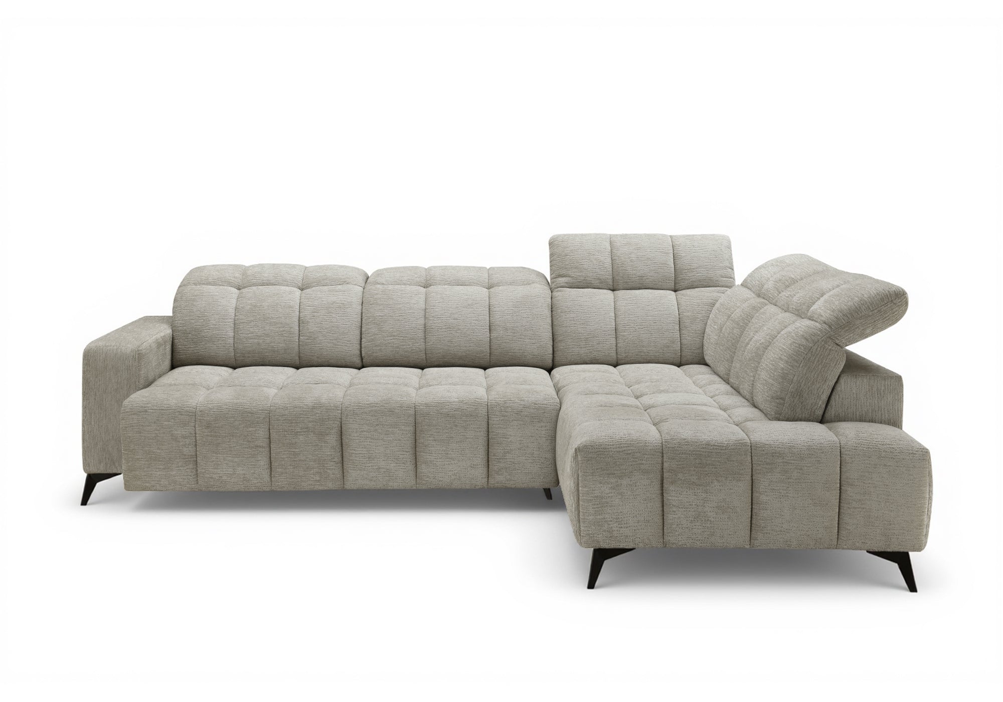 Sofá esquinero reclinable eléctrico ALVAR en terciopelo jaspeado beige - Esquinero derecho