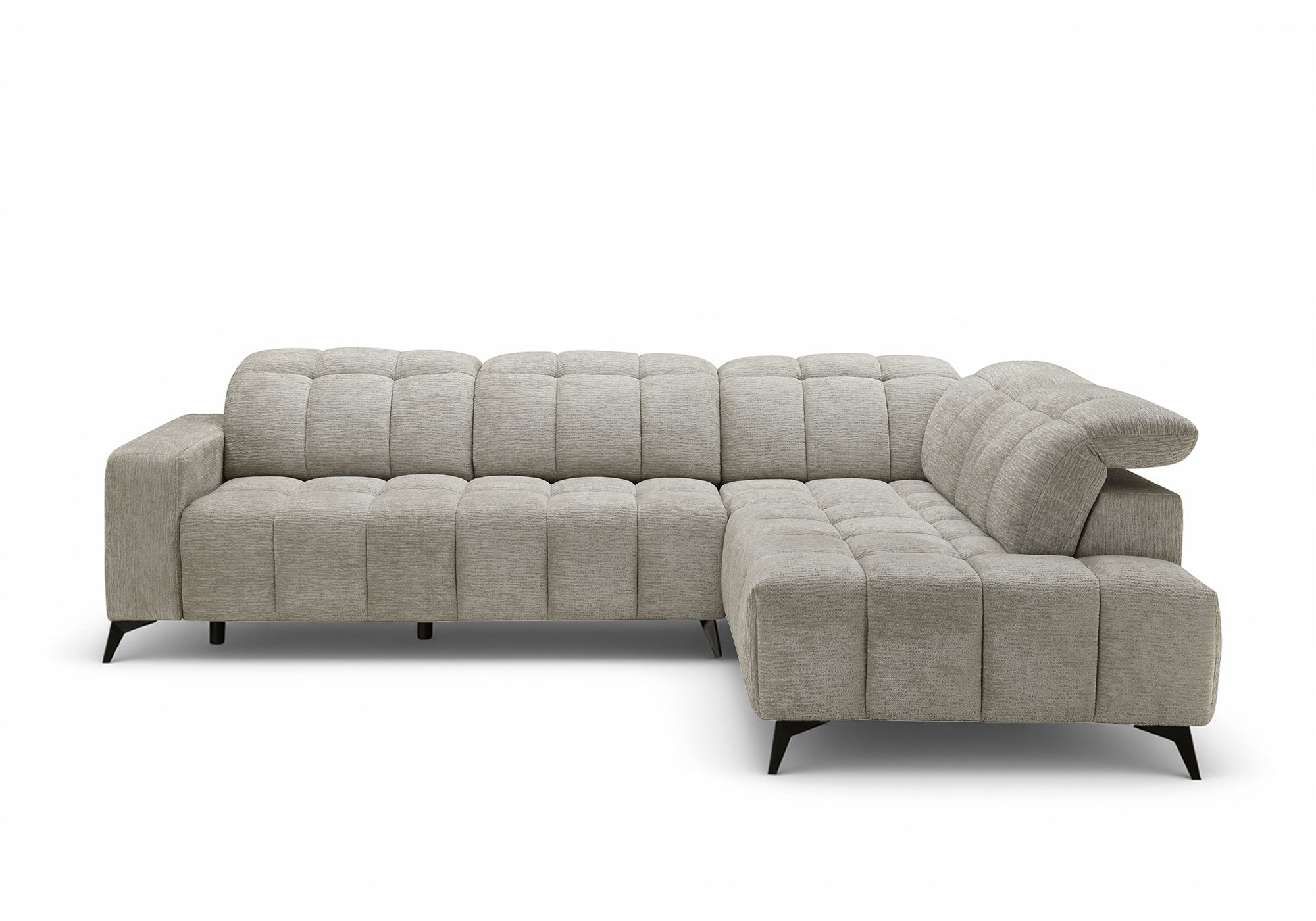 Sofá esquinero reclinable eléctrico ALVAR en terciopelo jaspeado beige - Esquinero derecho